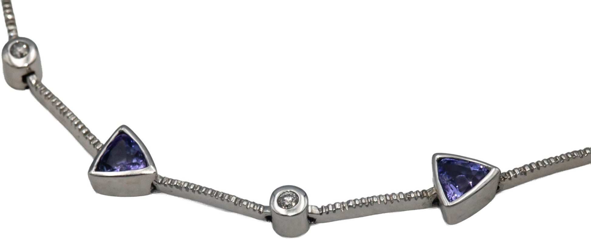 14k White Gold 2.12CT Round Cut Diamond Trillion Cut Tanzanite Bracelet