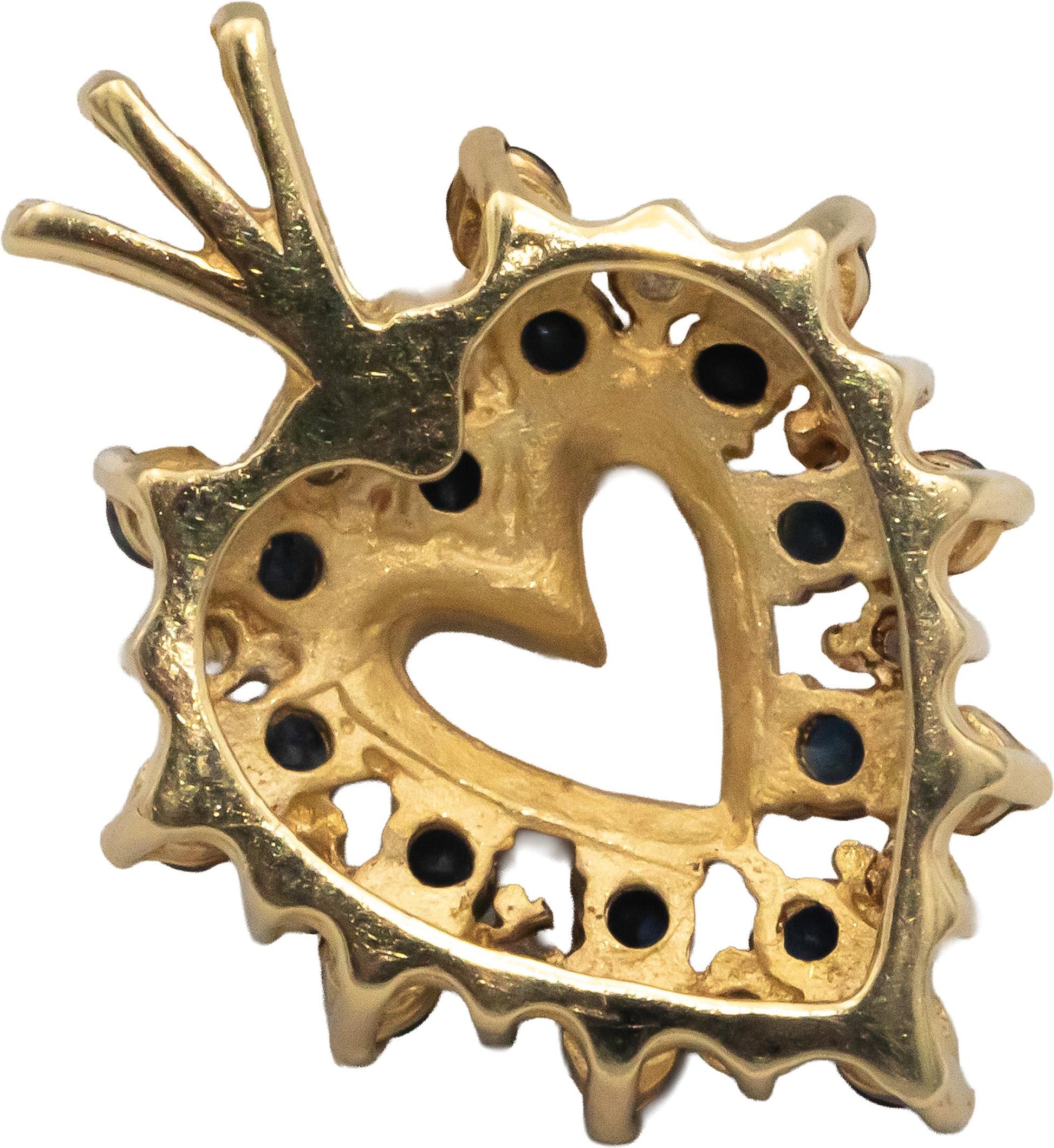 14k Yellow Gold 0.75CT Diamond and Sapphire Cluster Heart Pendant