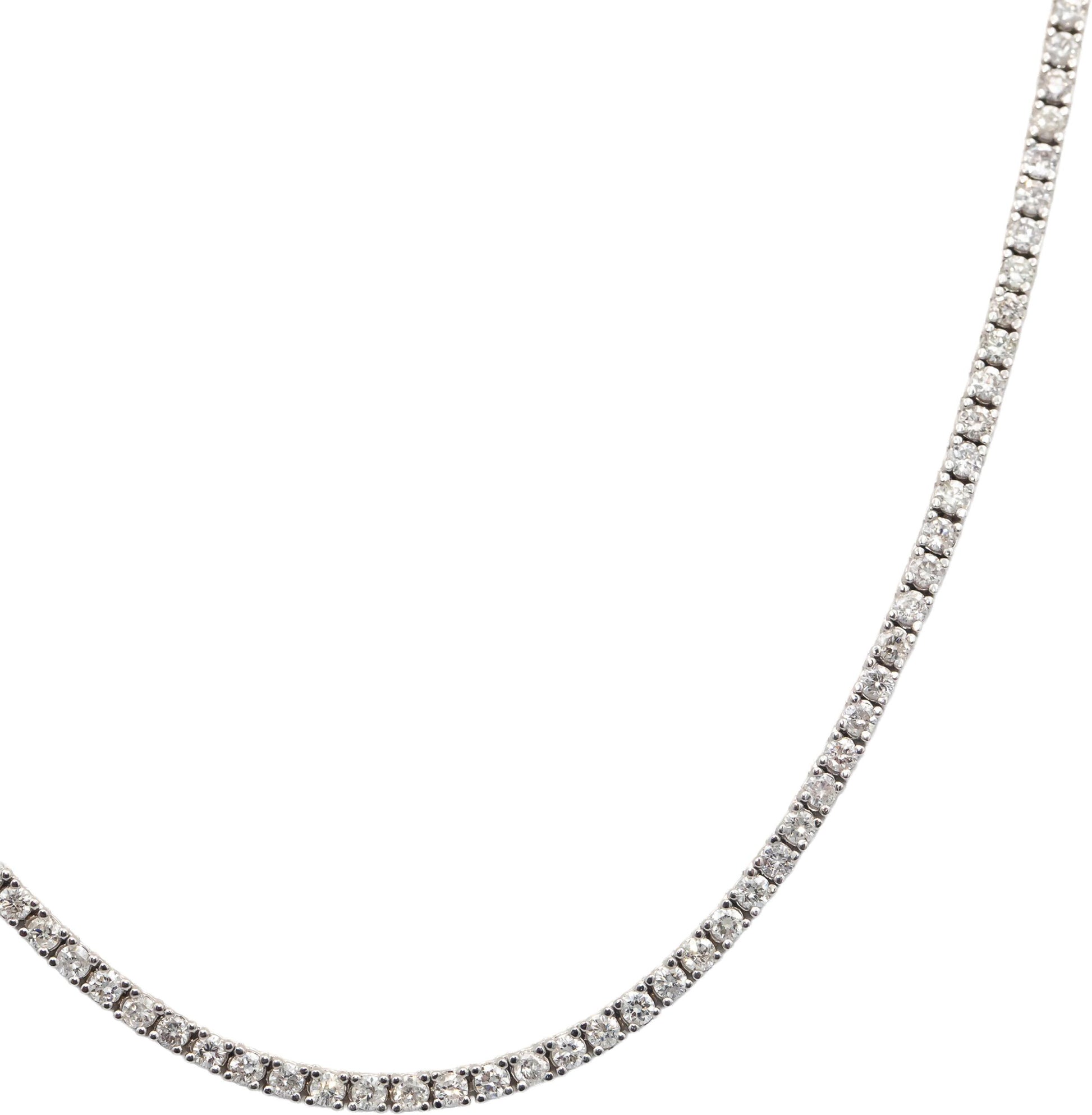 18k White Gold Round Cut Diamond Tennis Necklace 16.25" Long 5.02CT