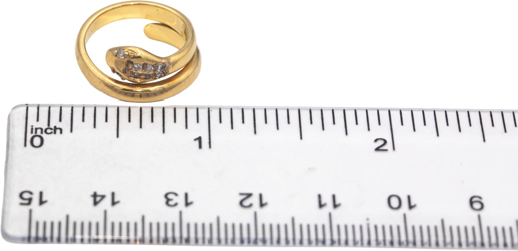 18k Yellow Gold 0.05CT Round Cut Diamond Snake Ring Size 2.5