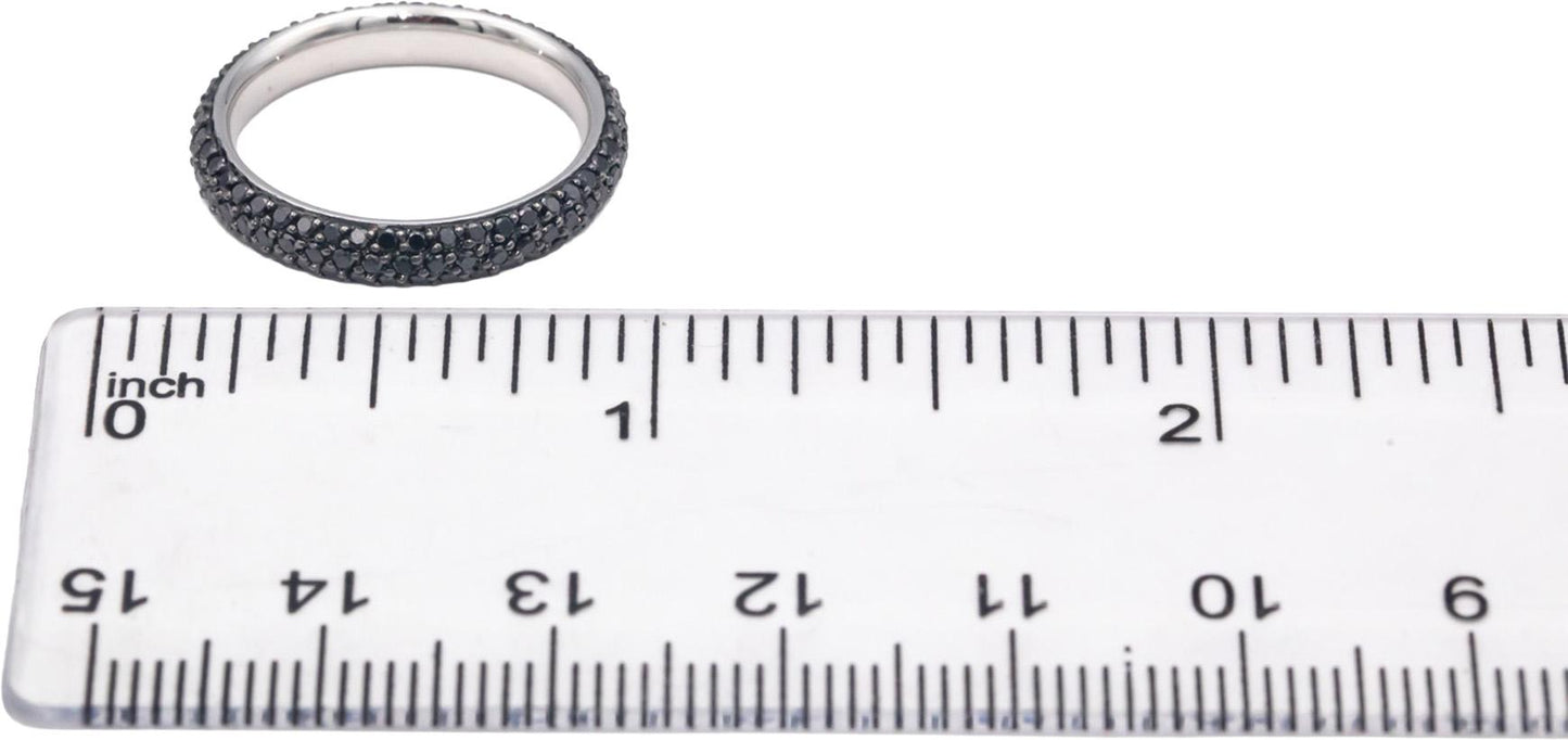 18k White Gold 0.75CT Round Cut Black Diamond Eternity Band Ring Size 5.75