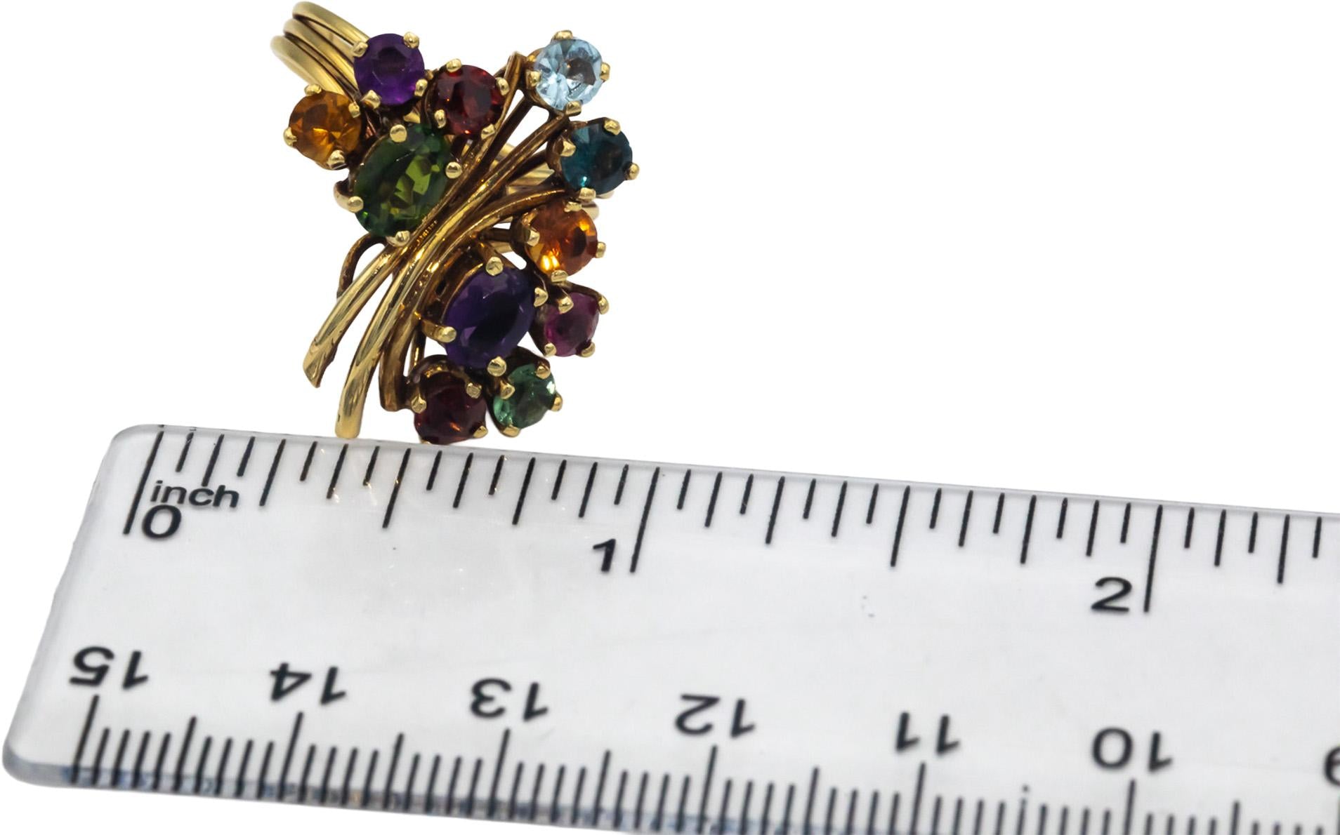 18k Yellow Gold 2.50CT Assorted Rainbow Gemstone Cluster Ring Size 7