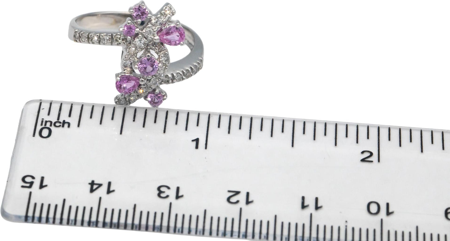14k White Gold 0.72CT Diamond and Pink Sapphire Cocktail Ring Size 8.5