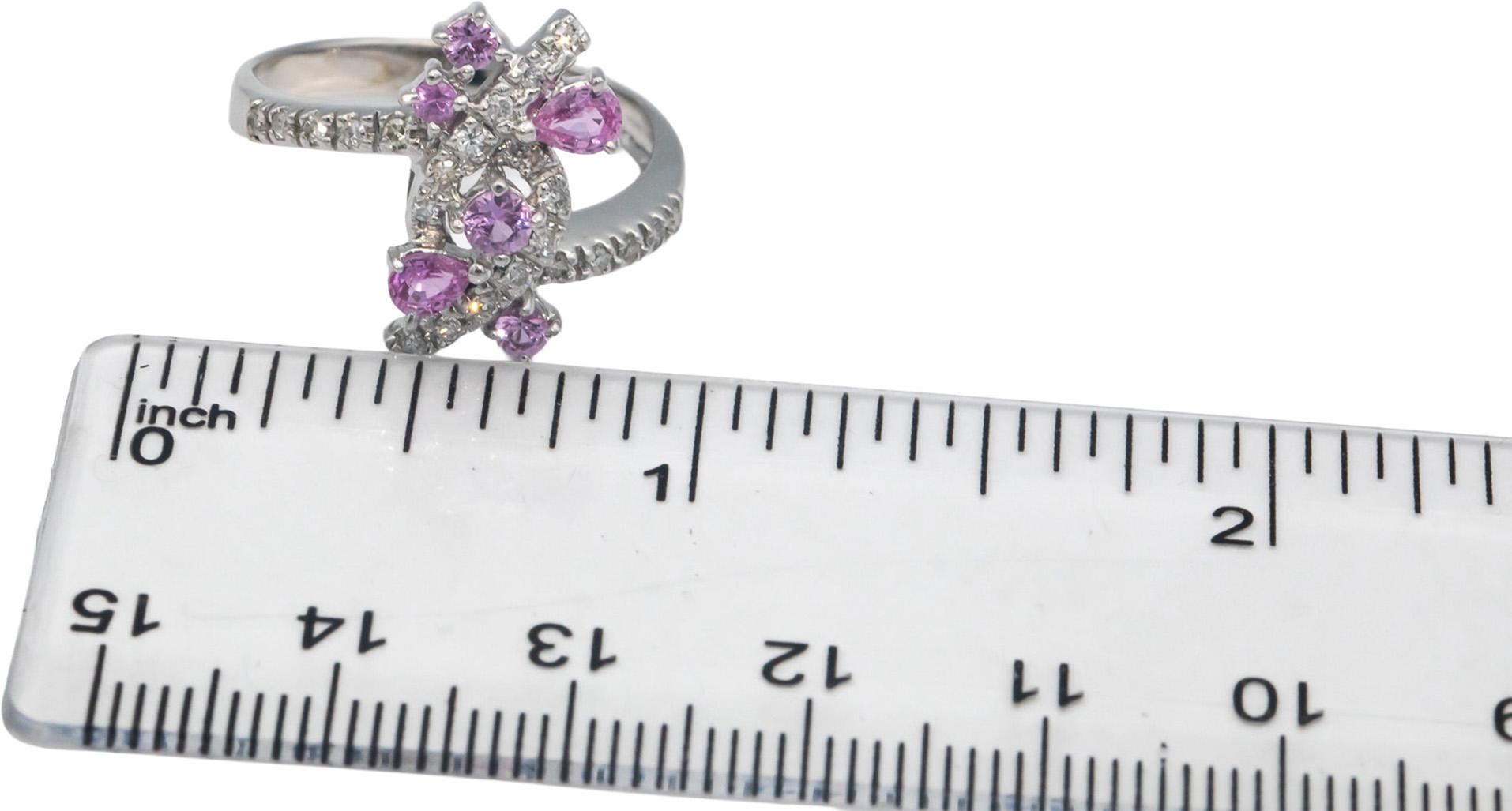 14k White Gold 0.72CT Diamond and Pink Sapphire Cocktail Ring Size 8.5