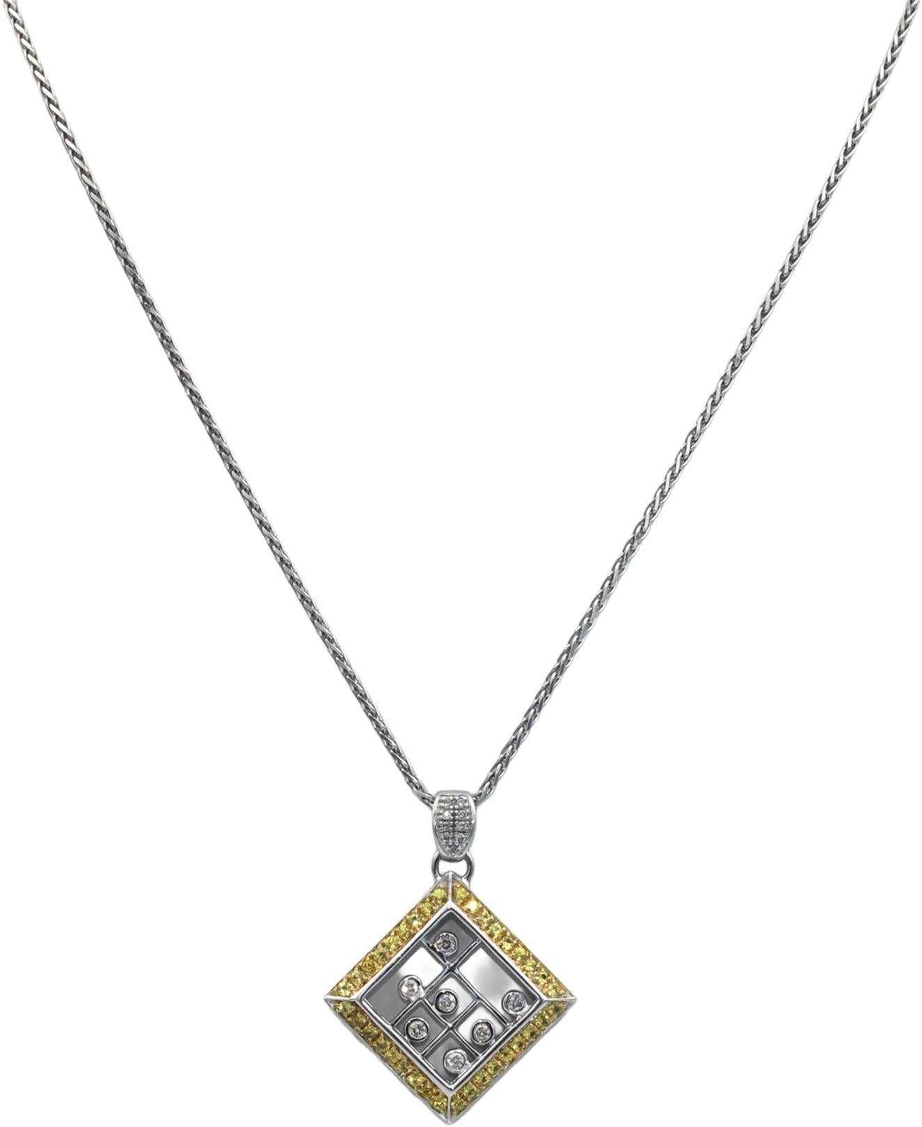 14k White and Yellow Gold Diamond and Yellow Sapphire Pendant Necklace 0.89CT
