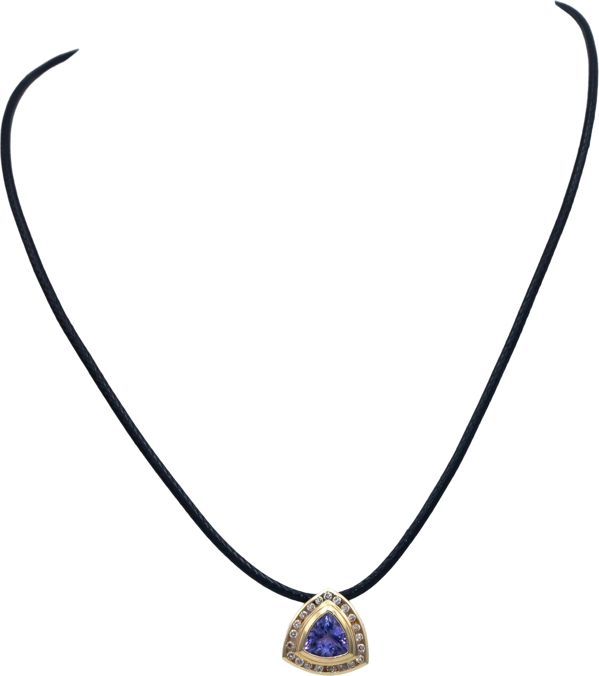 14k Yellow Gold Jewelry 1.80CT Diamond and Tanzanite Pendant Necklace