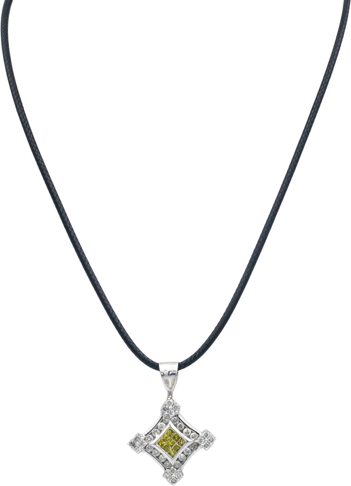 14k White Gold Jewelry 1.0CT White and Yellow Diamond Pendant Necklace