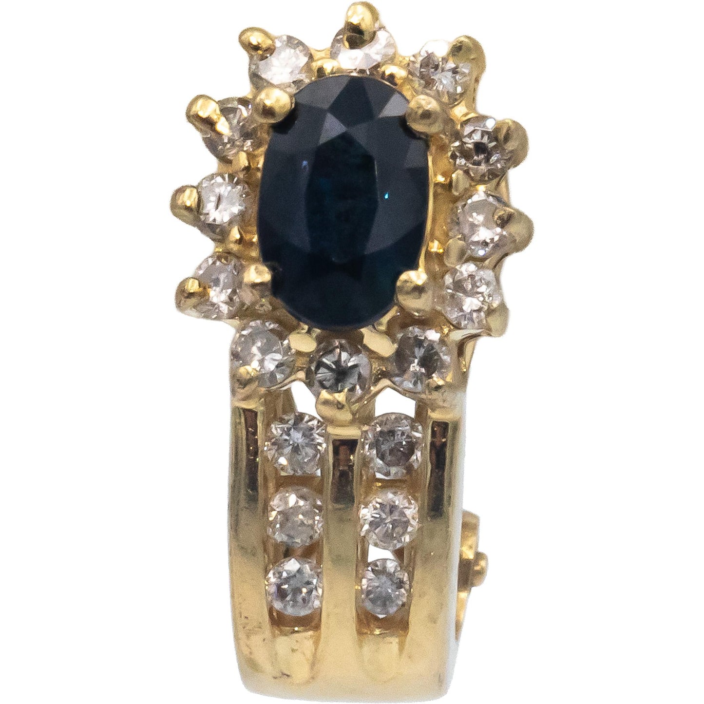14k Yellow Gold Jewelry 1.0CT Diamond and Sapphire Curved Earrings
