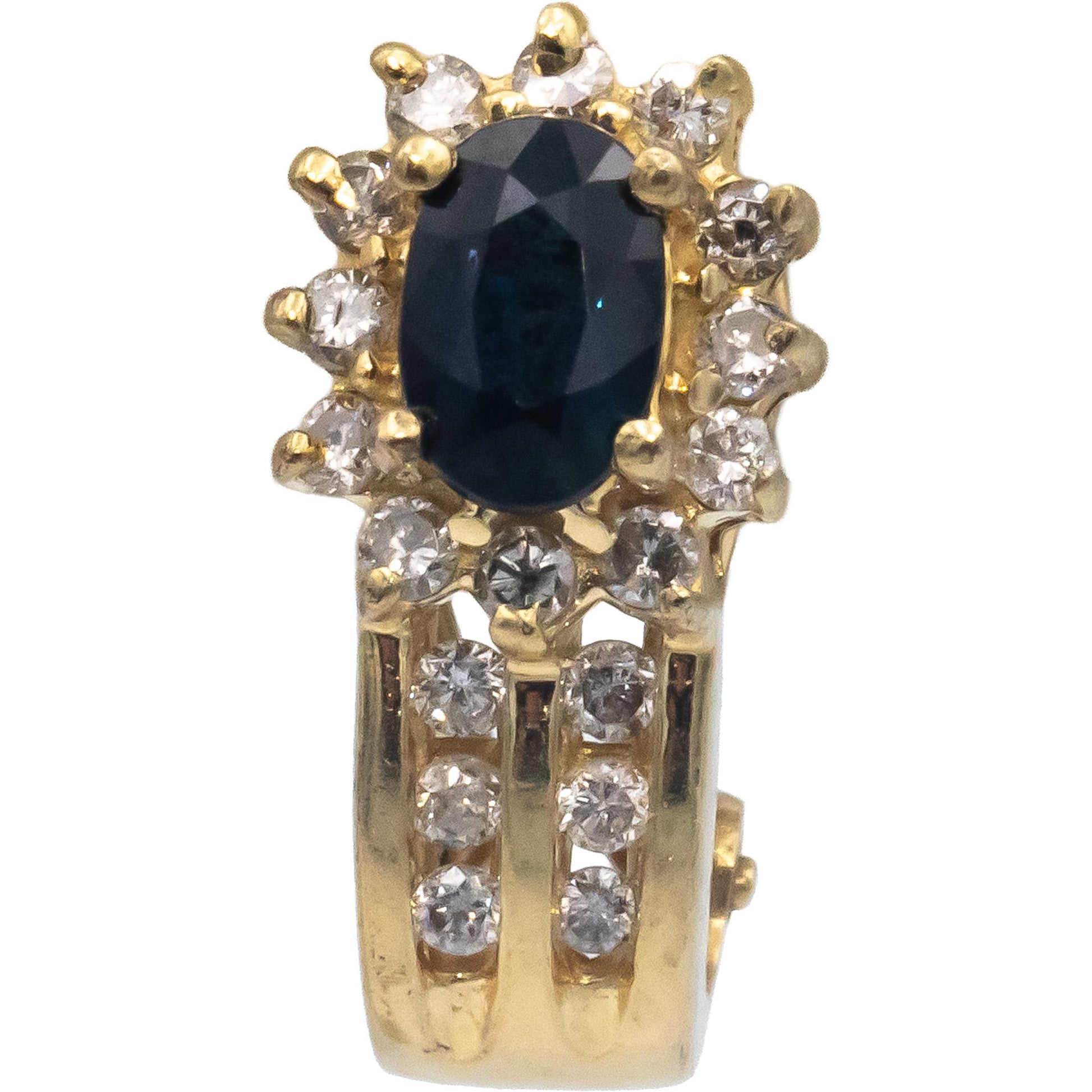 14k Yellow Gold Jewelry 1.0CT Diamond and Sapphire Curved Earrings
