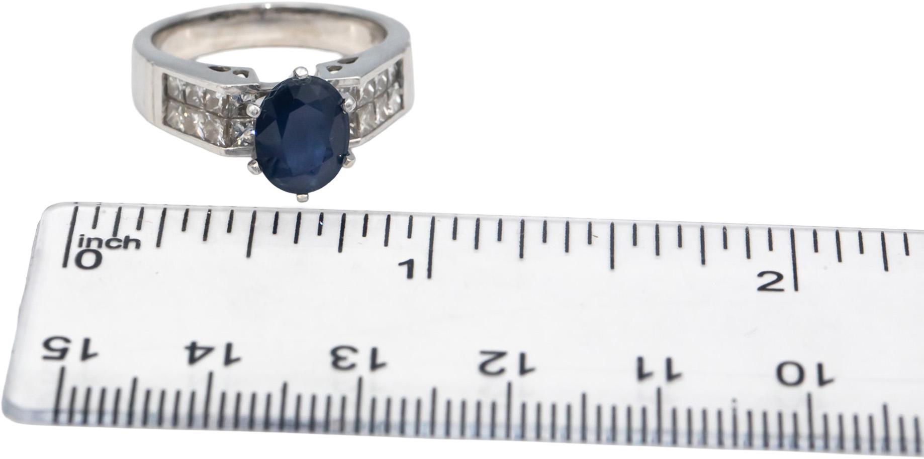 18k White Gold 3.01CT VS Princess Diamond and Oval Sapphire Ring Size 7