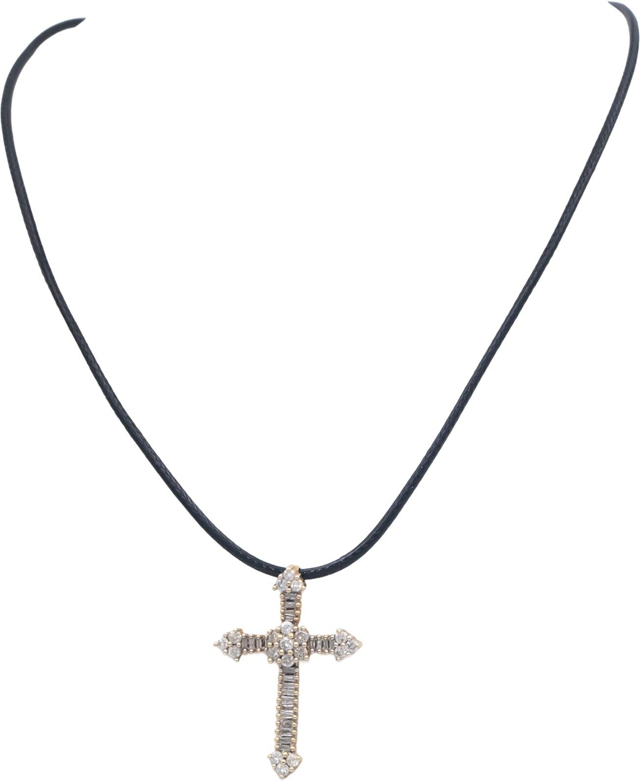 14k Yellow Gold 1.0CT Round Cut Diamond Cross Crucifix Pendant Necklace