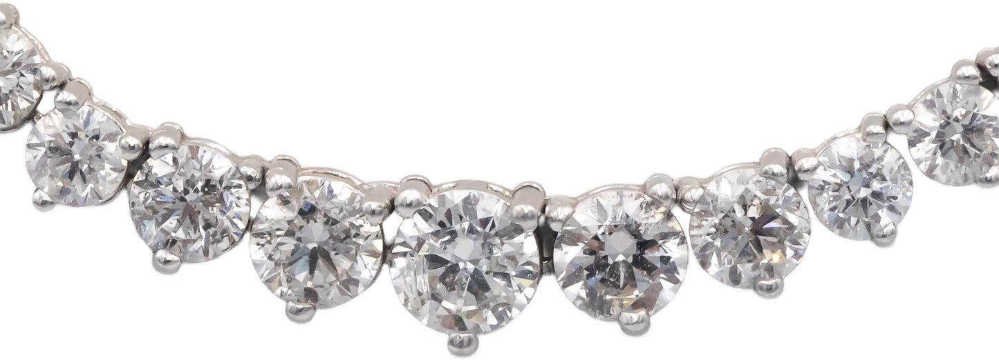 14k White Gold Round Cut Diamond Graduated Riviera Necklace 11.85CT