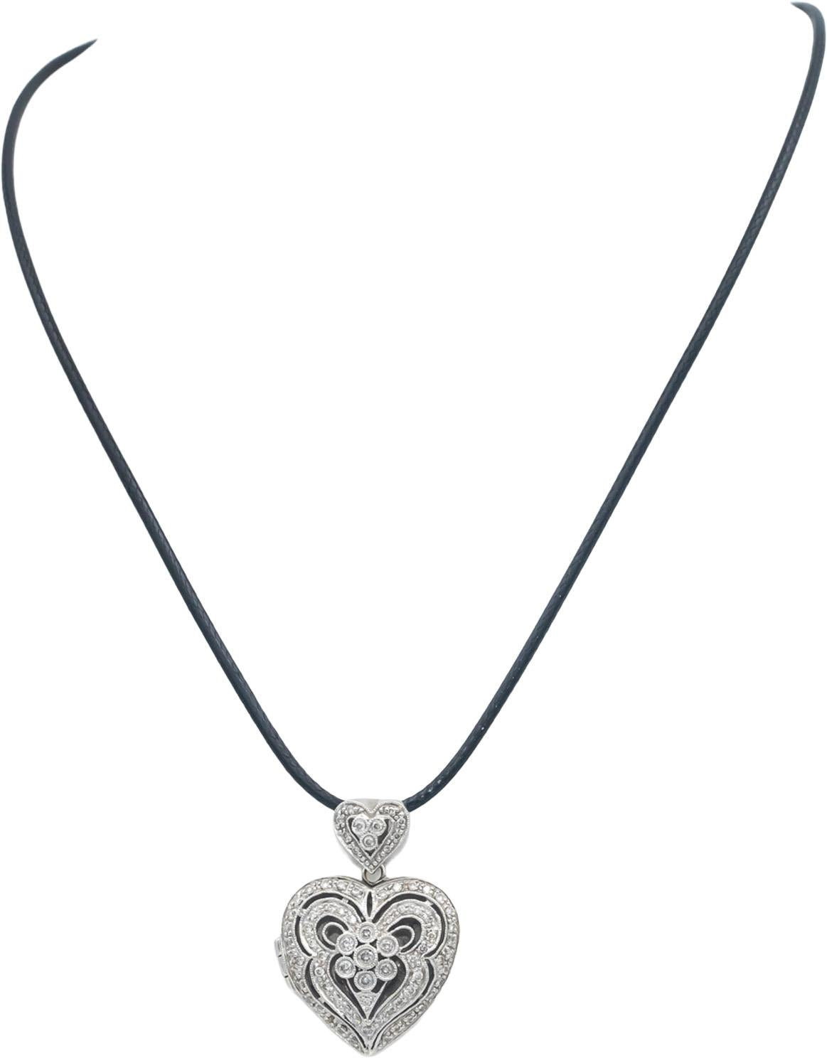 14k White Gold 0.50CT Round Cut Diamond Heart Locket Pendant Necklace