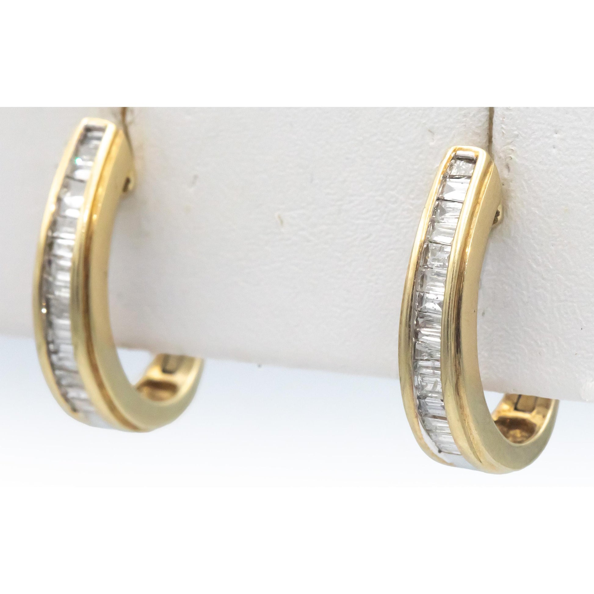 10k Yellow Gold 0.49CT Baguette Cut Diamond Curved Huggie Hoop Earrings