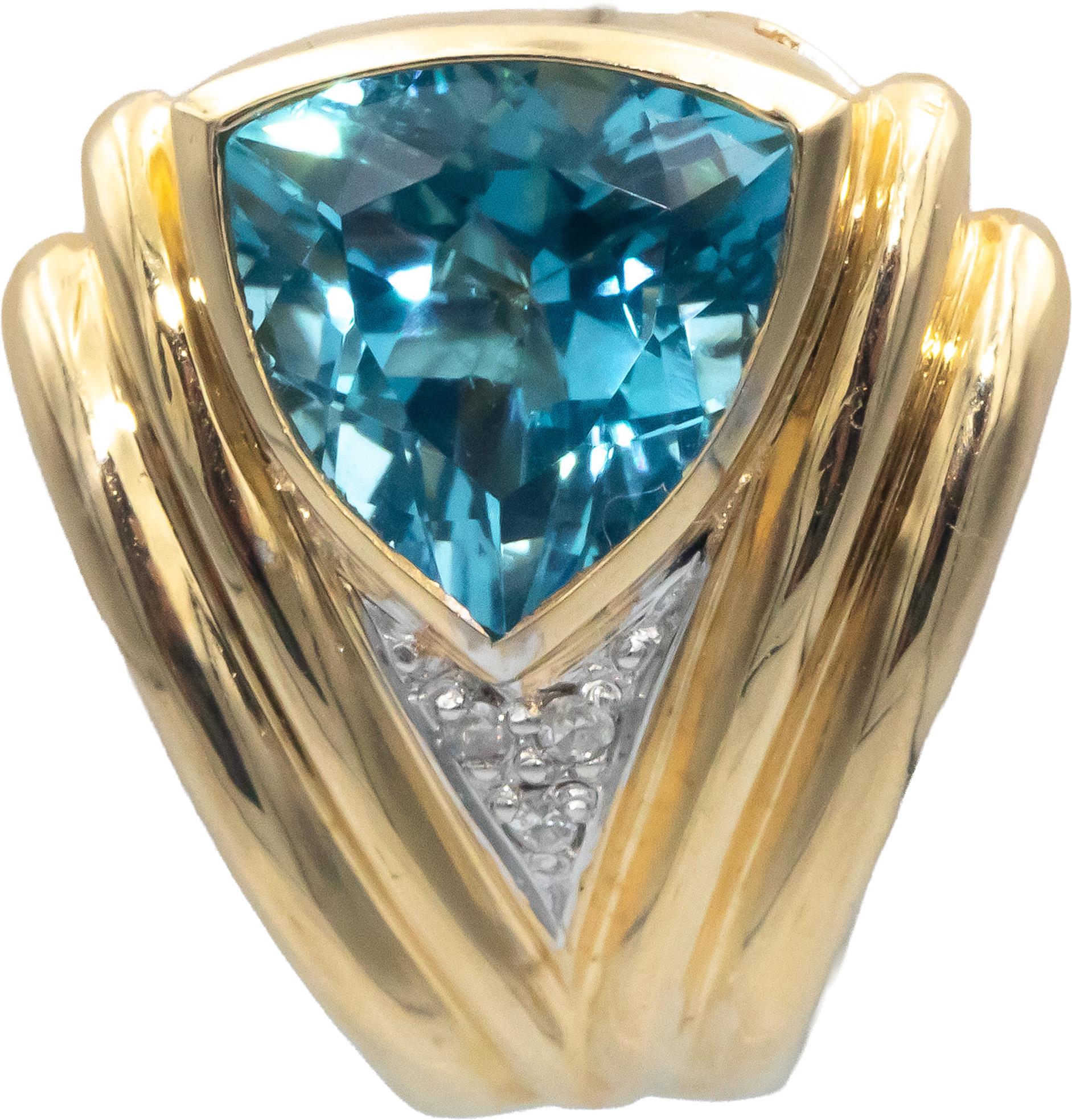 14k Yellow Gold 0.05CT Diamond and Blue Gemstone Curved Earrings