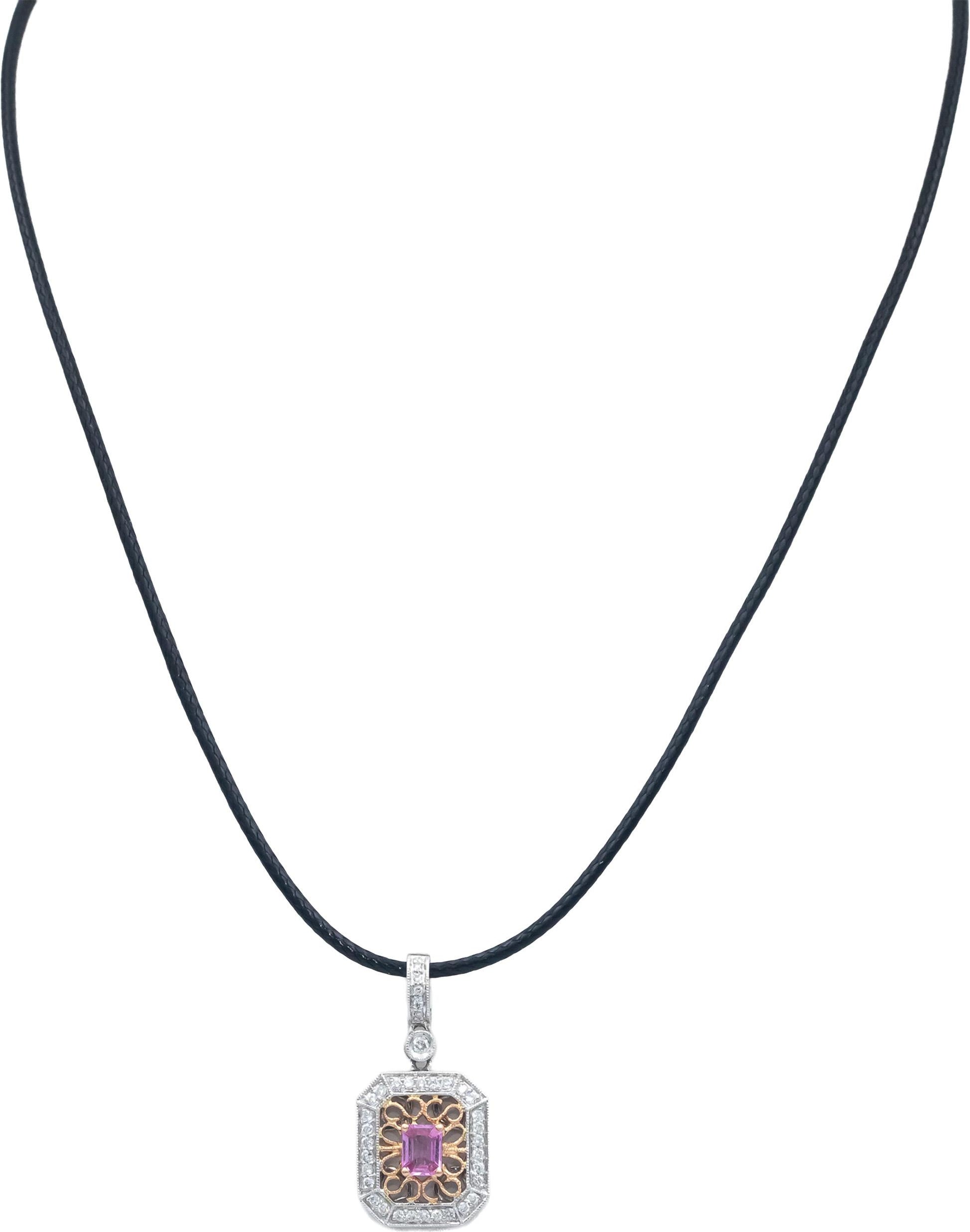 14k White and Rose Gold 0.60CT Diamond & Pink Sapphire Pendant Necklace