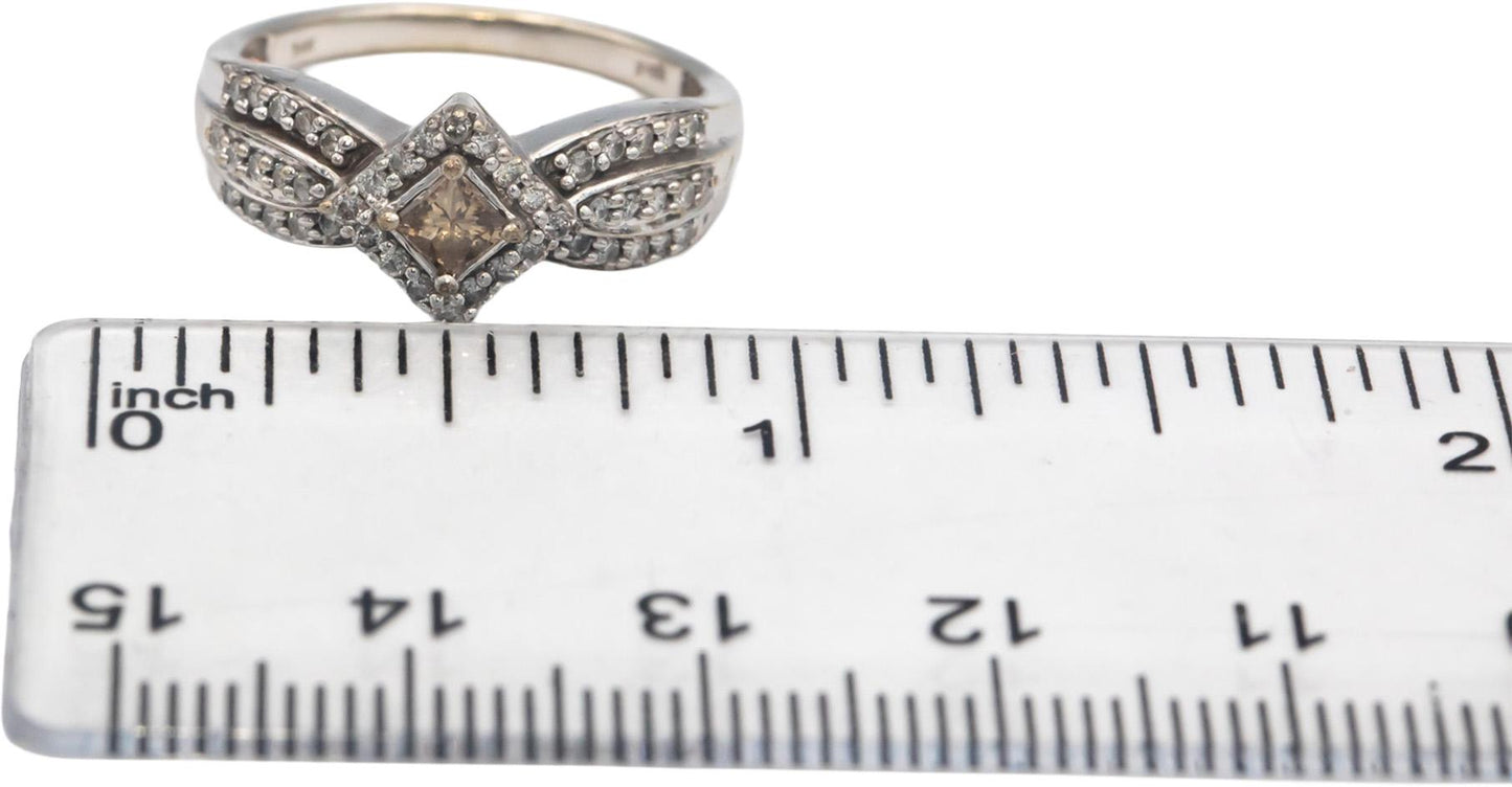 14k White Gold VS Diamond Cocktail Ring 0.80CT w/ .20CT Princess Center Size 7