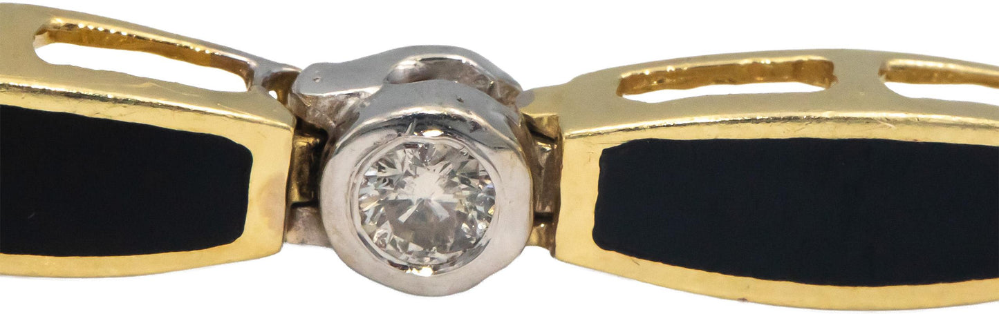 14k Yellow & White Gold 1.0CT Round Cut Diamond & Onyx Fancy Link Bracelet