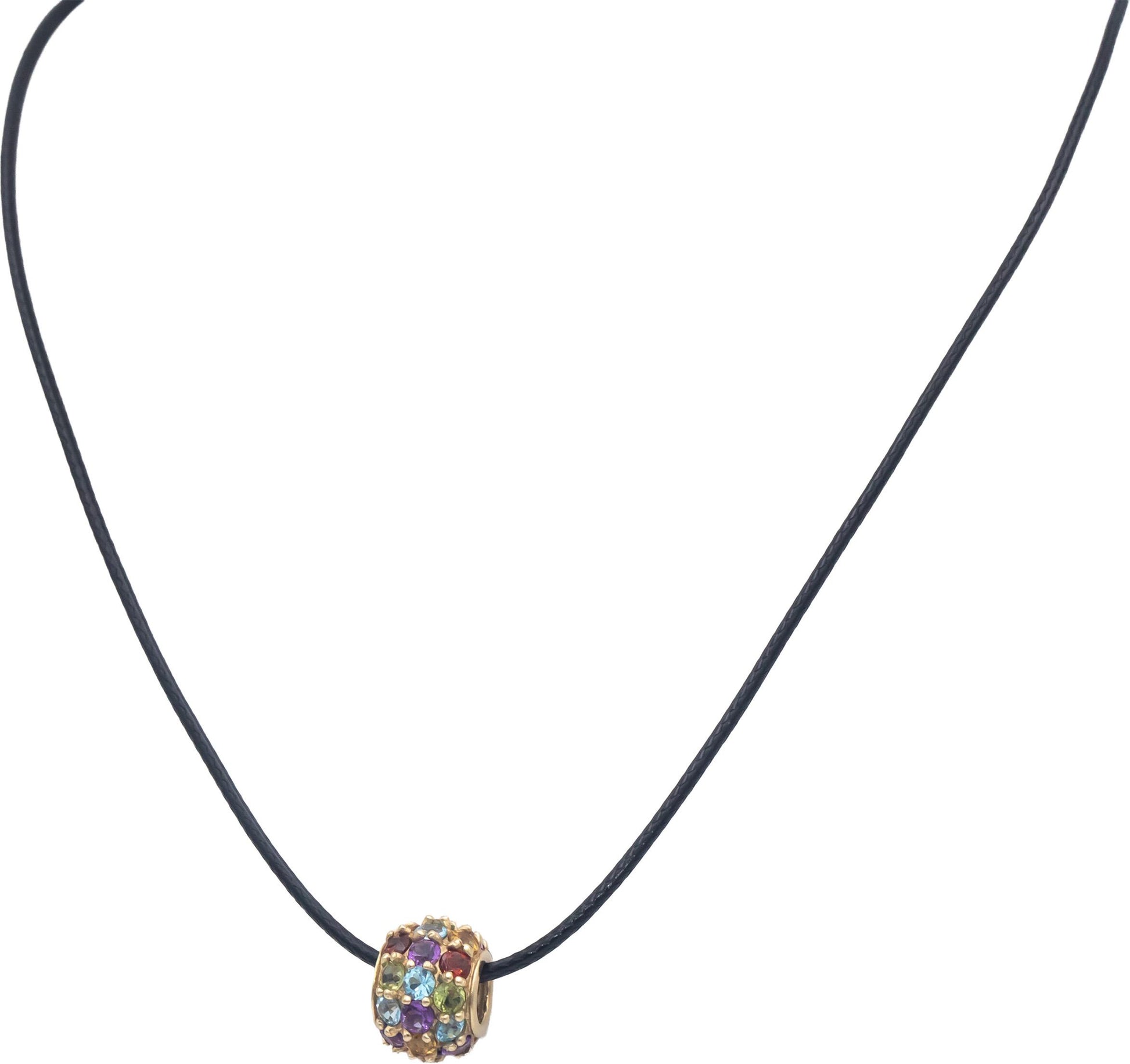 10k Yellow Gold Jewelry 2.0CT Rainbow Assorted Gemstone Slide Pendant Necklace