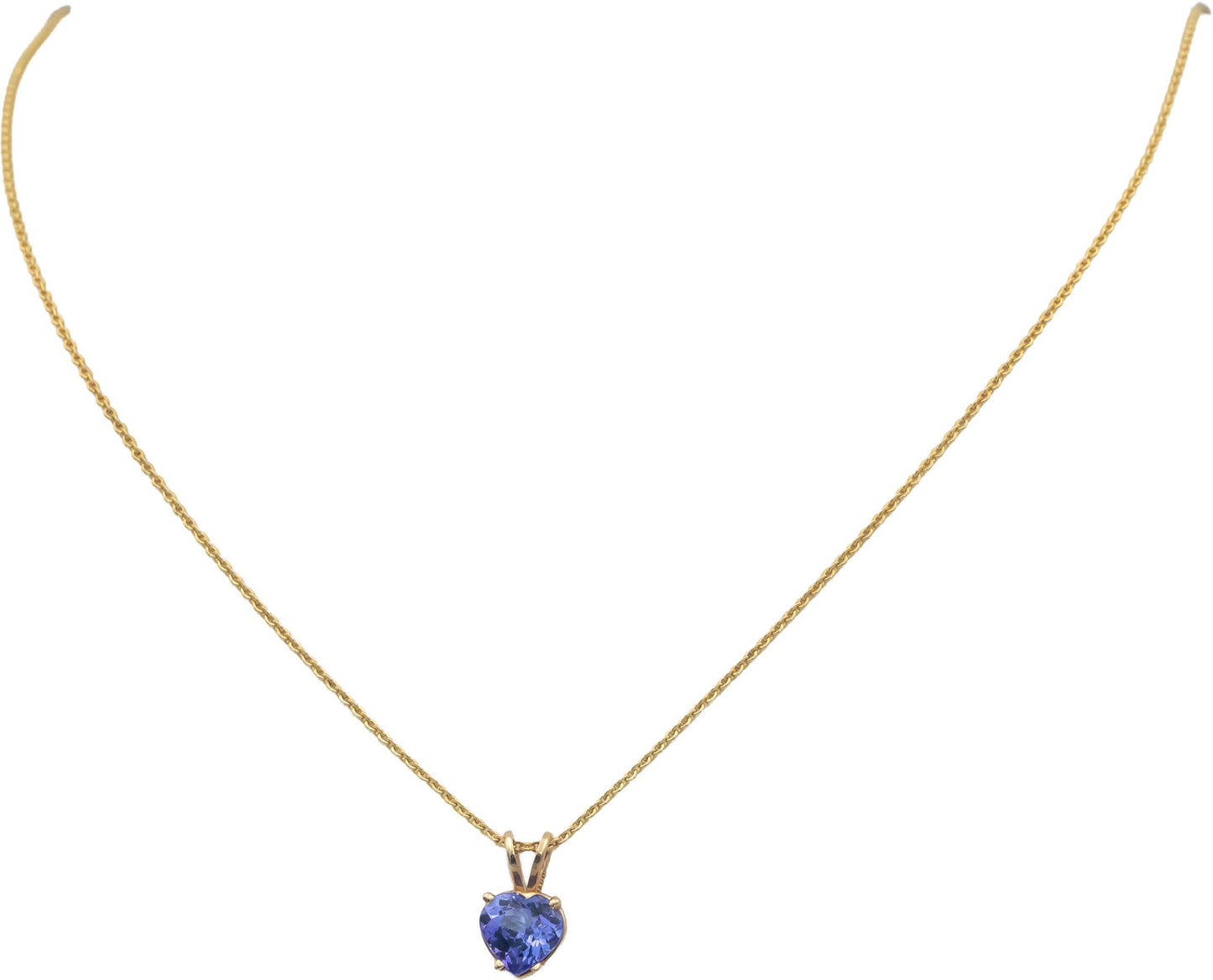 14k Yellow Gold 1.50CT Heart Cut Tanzanite Solitaire Pendant Necklace