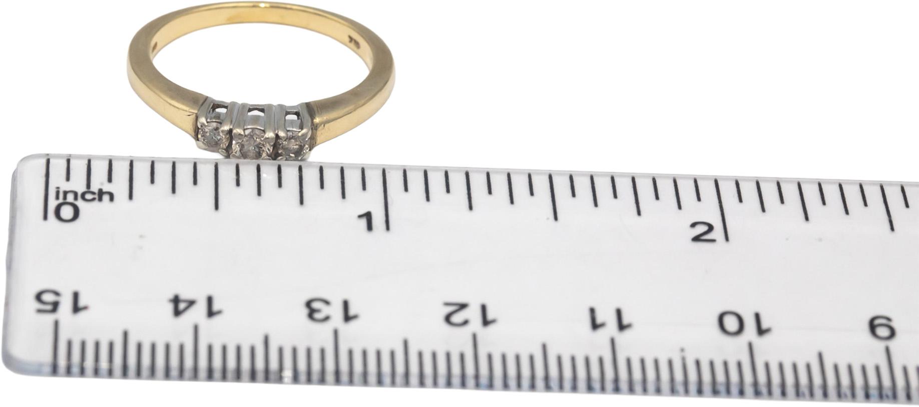 10k Yellow & White Gold 0.25CT Round Cut Diamond Three Stone Ring Size 7