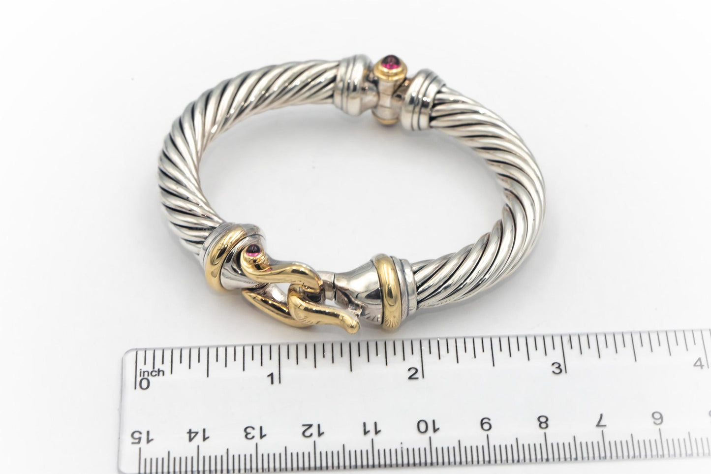 DAVID YURMAN 18k Gold Sterling Silver Gemstone 10mm Buckle Bracelet $2250 Retail