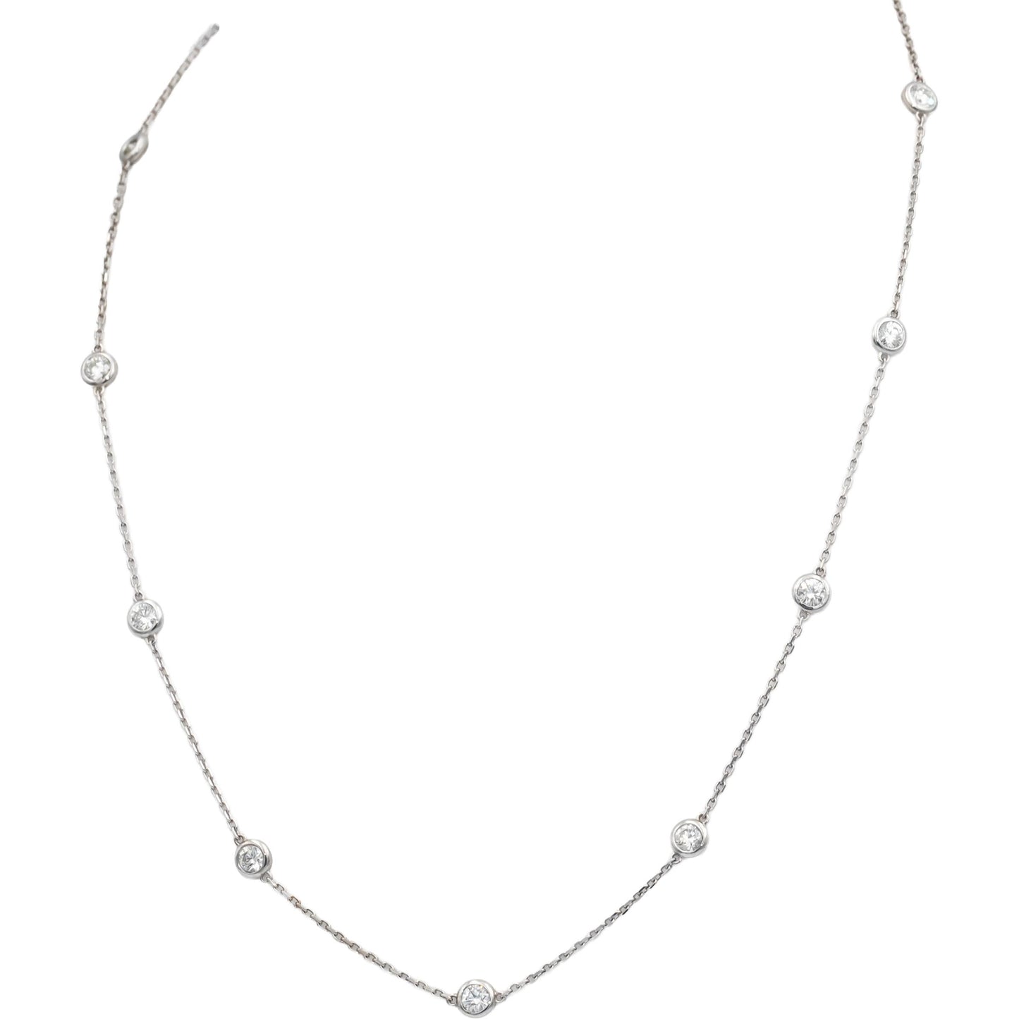 14k White Gold 1.19CT VS Round Cut Diamond By The Yard 16" Long Chain Necklace
