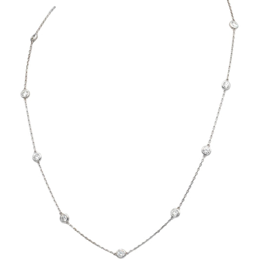 14k White Gold 1.19CT VS Round Cut Diamond By The Yard 16" Long Chain Necklace