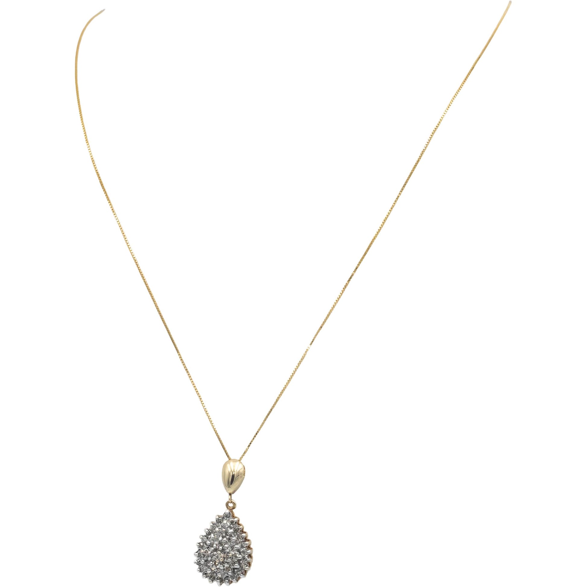10k Yellow Gold 0.50CT Round Cut Diamond Cluster Pendant Necklace