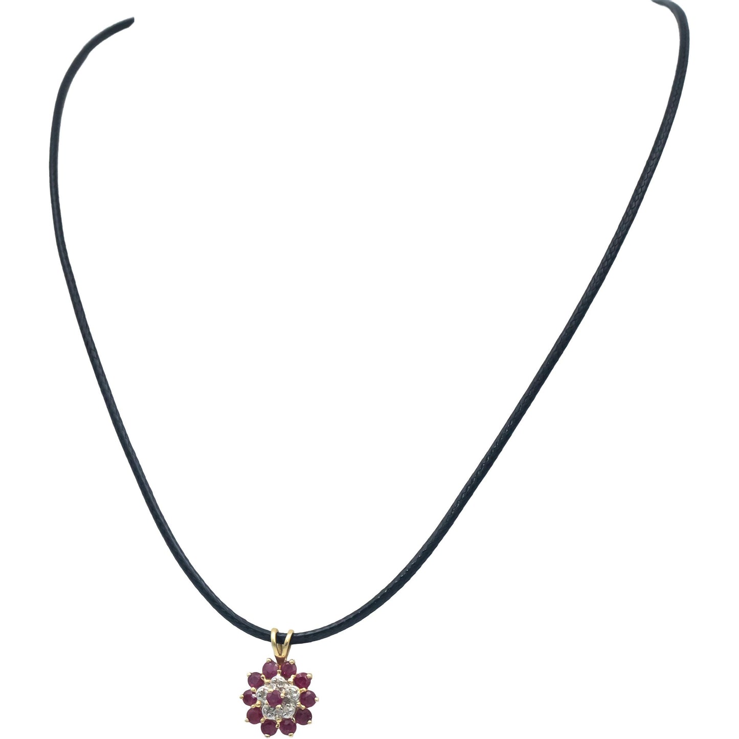 14k Yellow Gold 0.52CT Ruby and Diamond Floral Pendant Necklace
