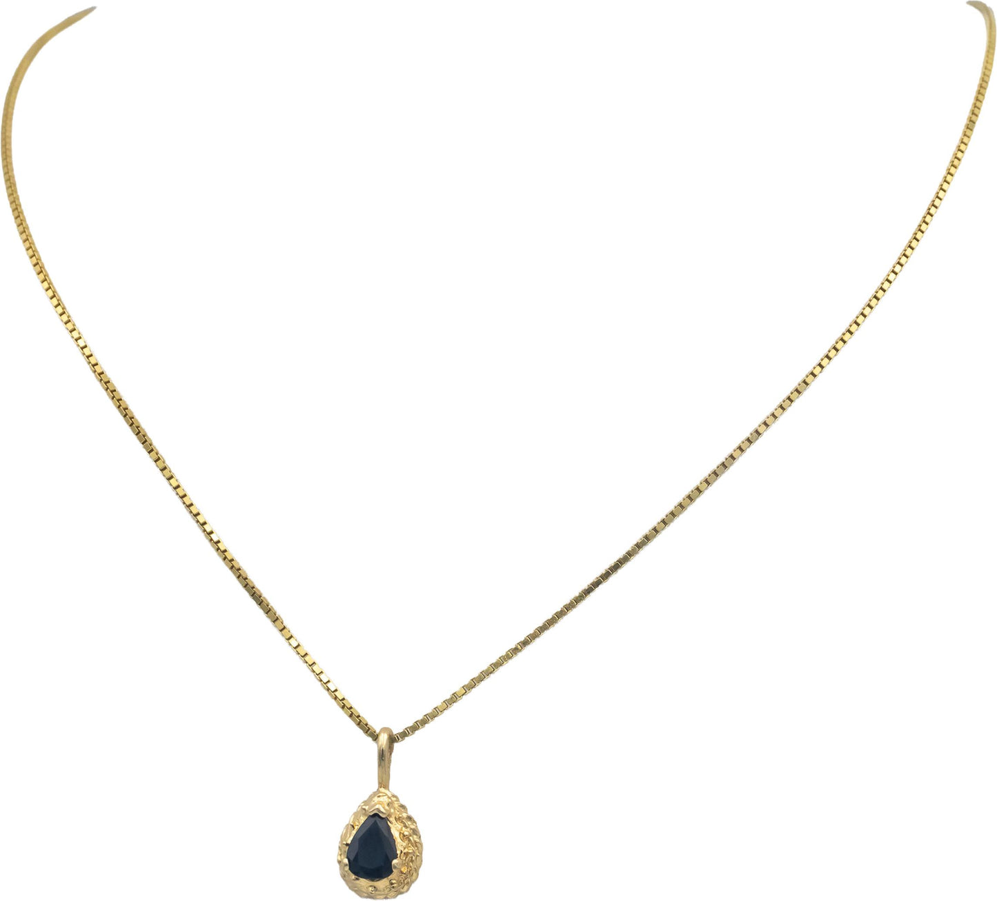 14k Yellow Gold Jewelry 0.75CT Pear Cut Blue Sapphire Pendant Necklace Chain