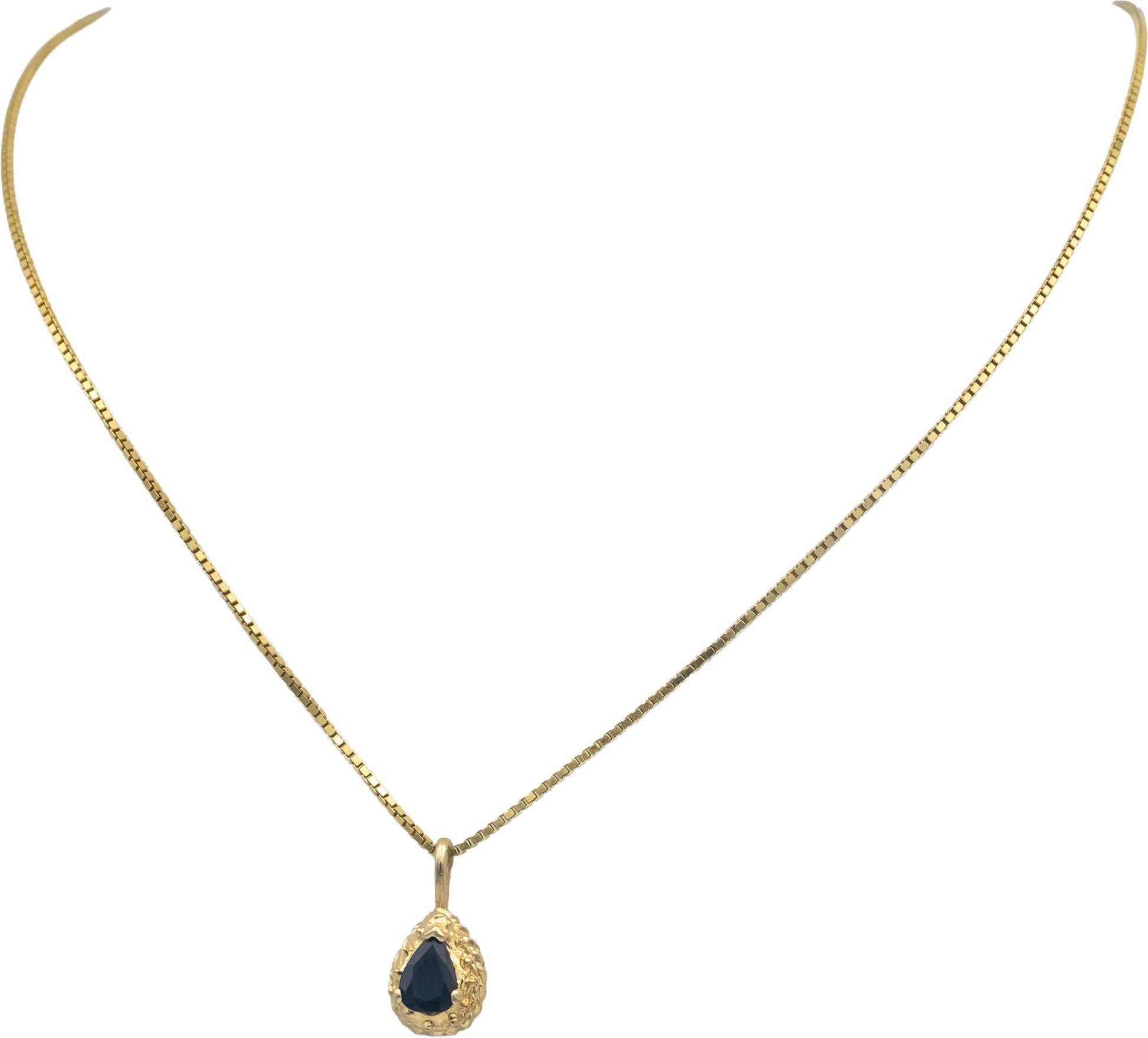 14k Yellow Gold Jewelry 0.75CT Pear Cut Blue Sapphire Pendant Necklace Chain