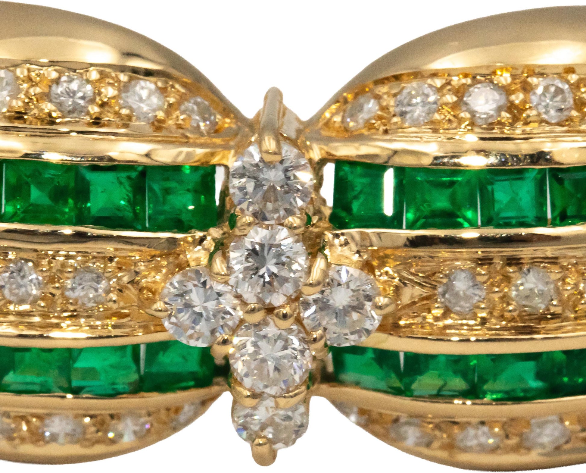 CGL Certified 14k Yellow Gold 6.0CT Diamond and Emerald Bangle Bracelet