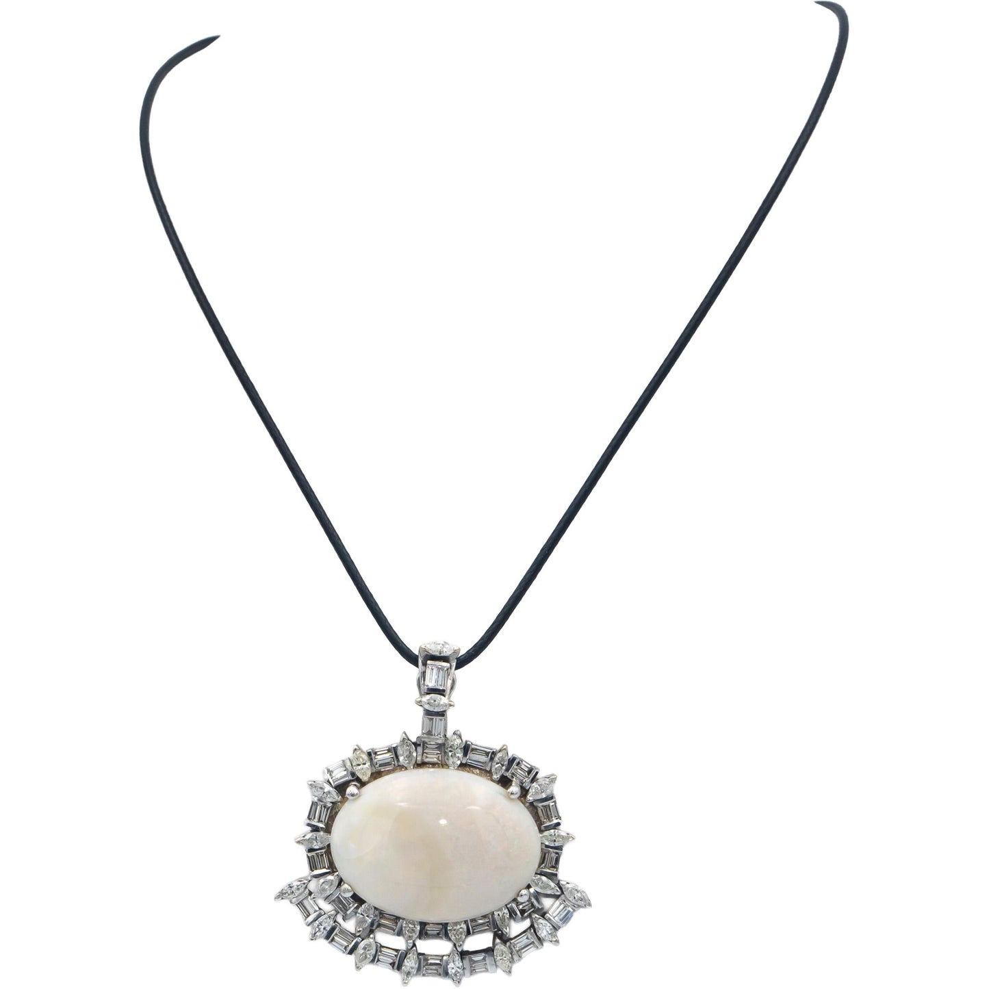 Vintage Antique Diamond and Opal 14k White Gold Pendant Necklace 29.07CT