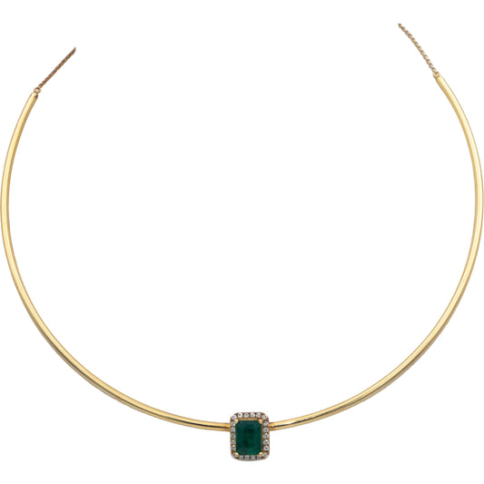 18k Yellow Gold 2.0CT VS Diamond and Emerald Choker Collar Necklace