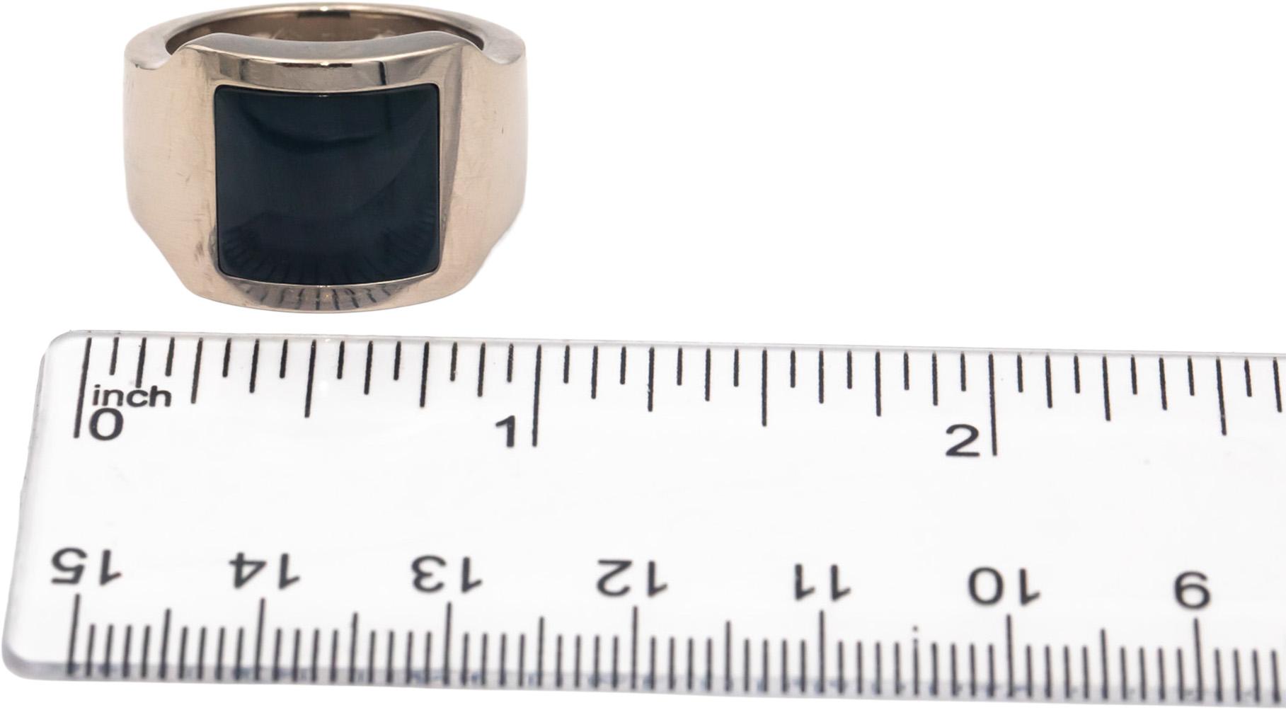 CARTIER 18k White Gold Santos-Dumont Falcon Eye Ring w/ Receipt Size 7.5 Euro 56