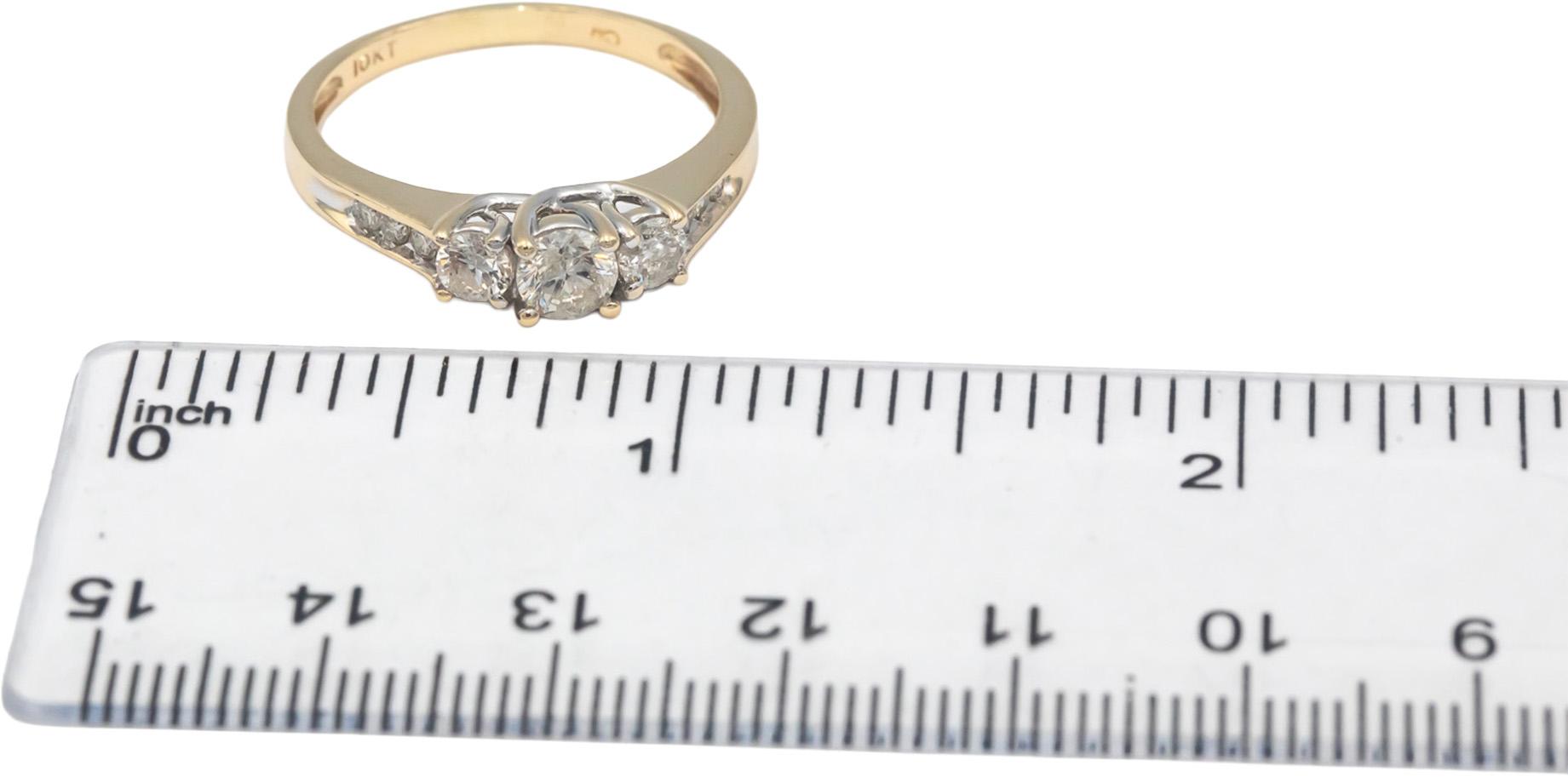 Diamond Round Cut 10k Yellow Gold Three-Stone Trilogy Ring 0.75CT Size 9.5