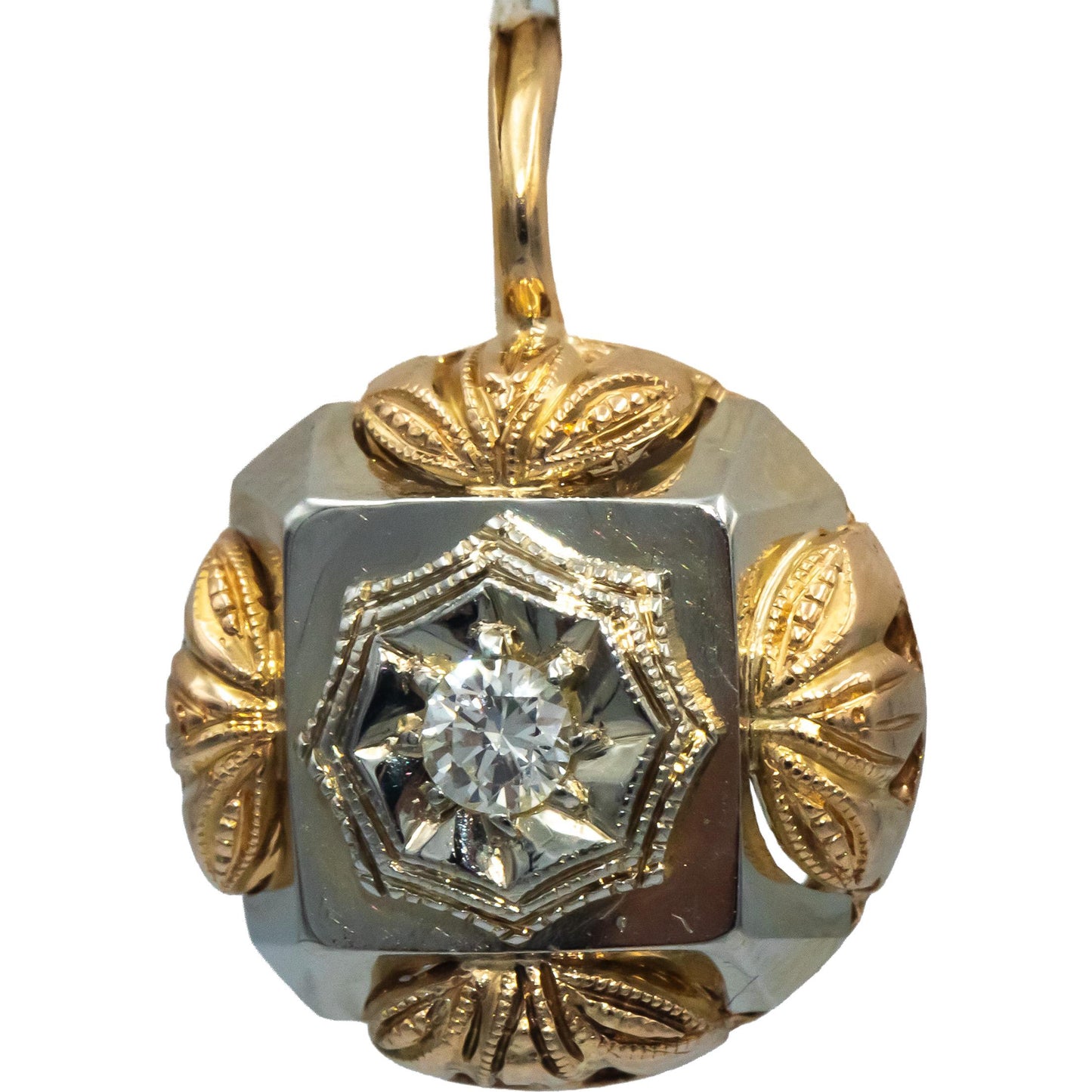 Vintage Antique 18k Yellow & White Gold Diamond Dangle Earrings 0.20CT