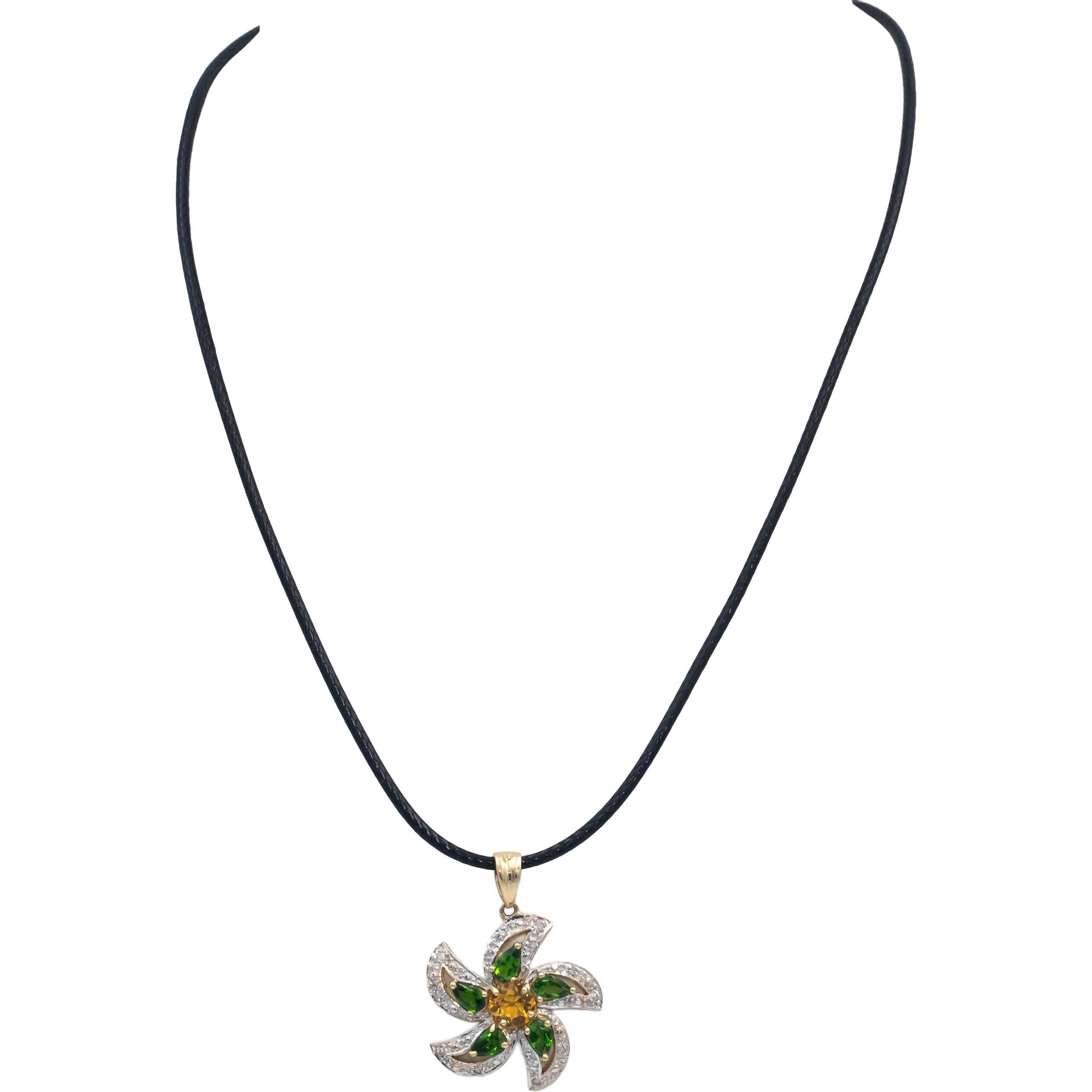 14k Yellow Gold Peridot Citrine Floral Pendant Necklace w/ Diamond Accents .08CT