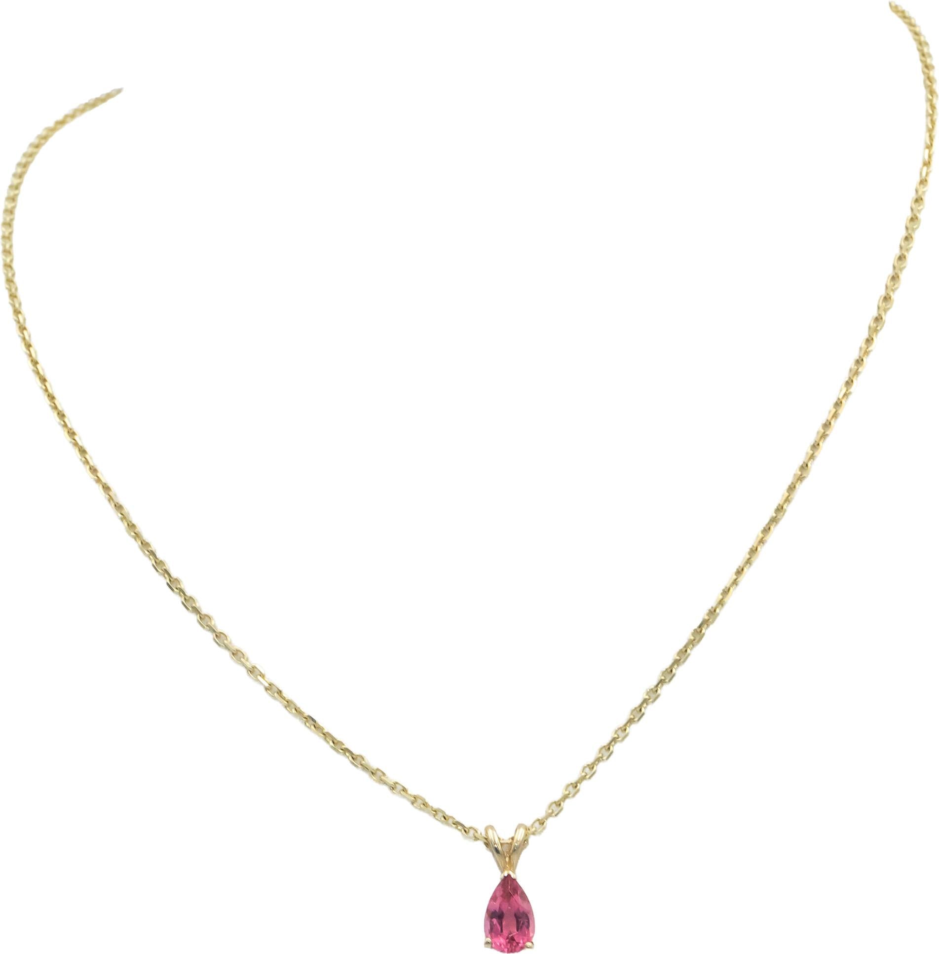 14k Yellow Gold Pear Cut Pink Tourmaline Solitaire Pendant Necklace 0.91CT