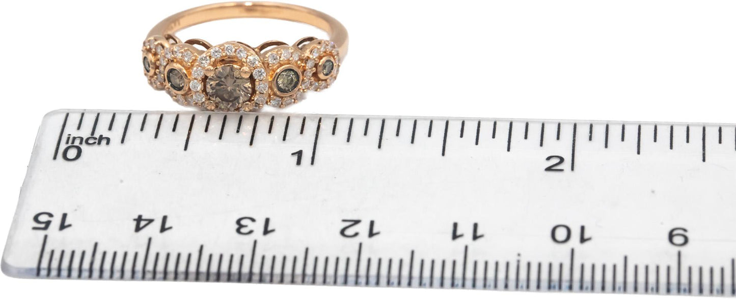 LE VIAN 14k Rose Gold White & Chocolate Diamond Cocktail Ring 1.0CT Size 7