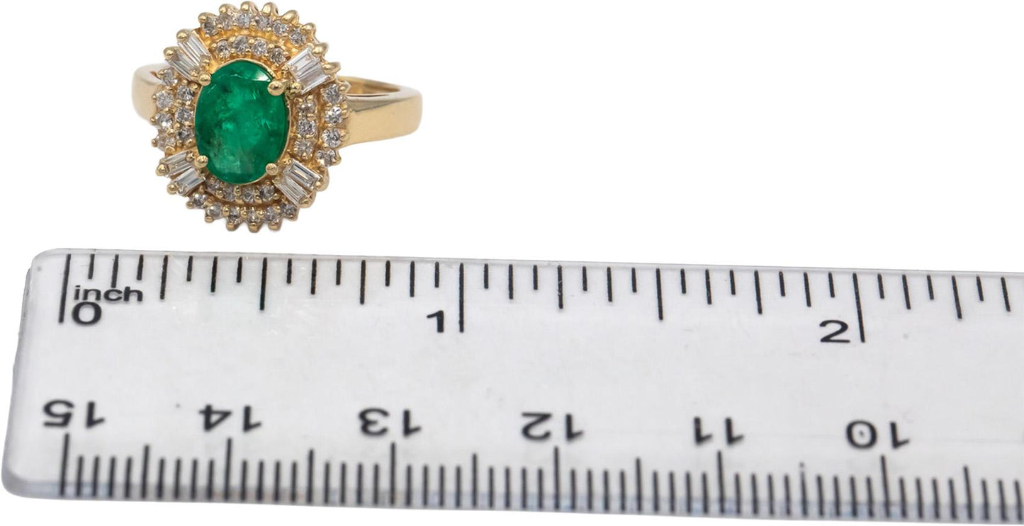 Diamond and Emerald 14k Yellow Gold Halo Cocktail Ring 1.40CT Size 5