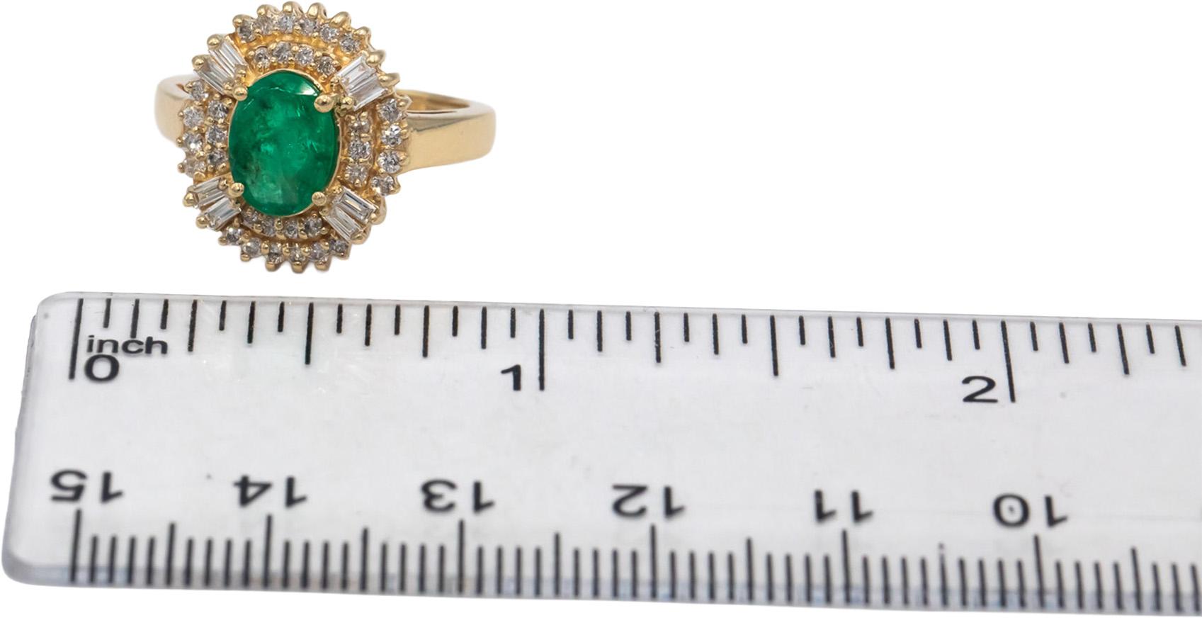 Diamond and Emerald 14k Yellow Gold Halo Cocktail Ring 1.40CT Size 5