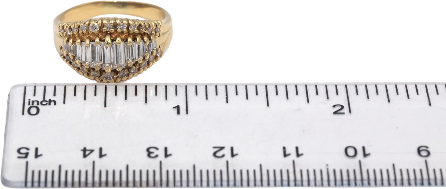 14k Yellow Gold Baguette & Round VS Diamond Cocktail Ring 0.60CT Size 6.75