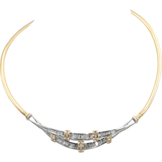 14k White & Yellow Gold Baguette and Round Diamond Formal Necklace 2.50CT