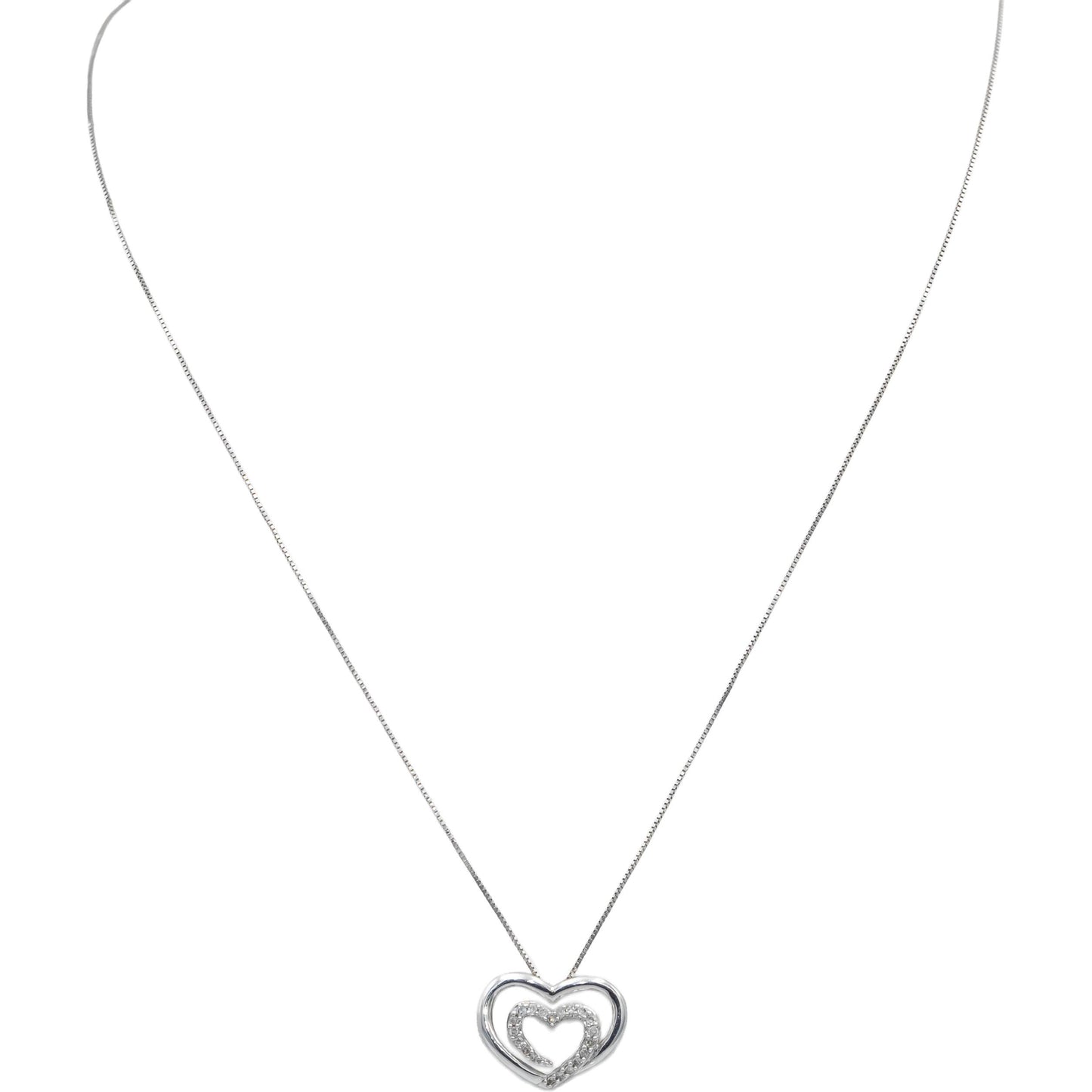 14k White Gold Round Diamond Heart Pendant Necklace Chain 0.12CT
