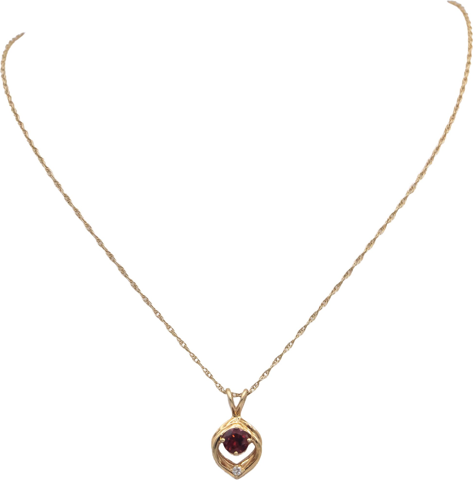 14k Yellow Gold Round Garnet and Diamond Pendant Necklace Chain 0.52CT