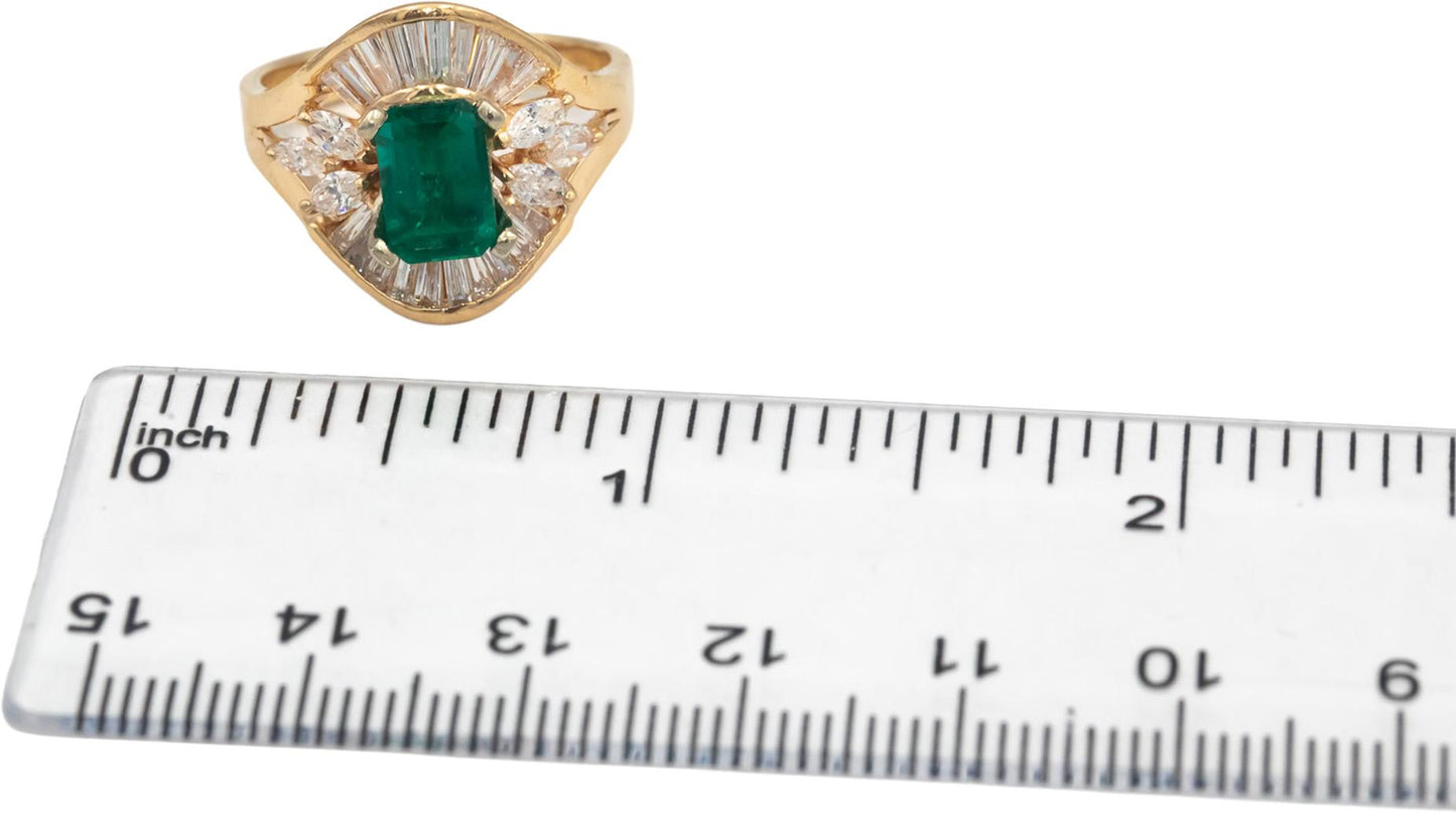 18k Yellow Gold Jewelry Emerald and VS Diamond Cocktail Ring 2.51CT Size 7.25