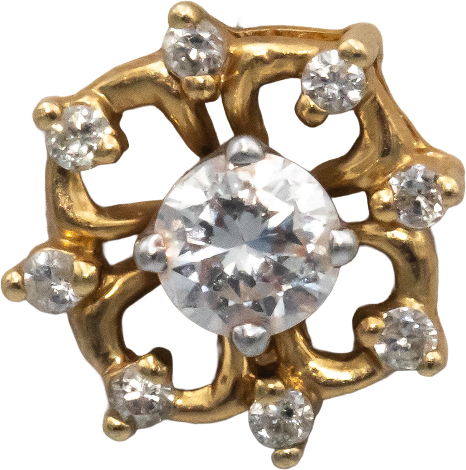 14k White & Yellow Gold Round Diamond Stud Earrings w/ Jacket Enhancers 0.60CT