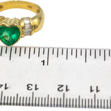 GIA Certified 18k Gold Heart Colombian Emerald & Diamond Ring 2.10CT Size 6